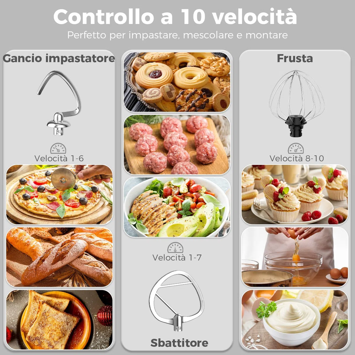 YASHE Impastatrice Planetaria 1500W, 2 Ciotole in Acciaio Inox 4,5L + 5,5L, 10+P Velocità, Testa Inclinabile, con Gancio Impastatore, Frusta e Sbattitore, Nero