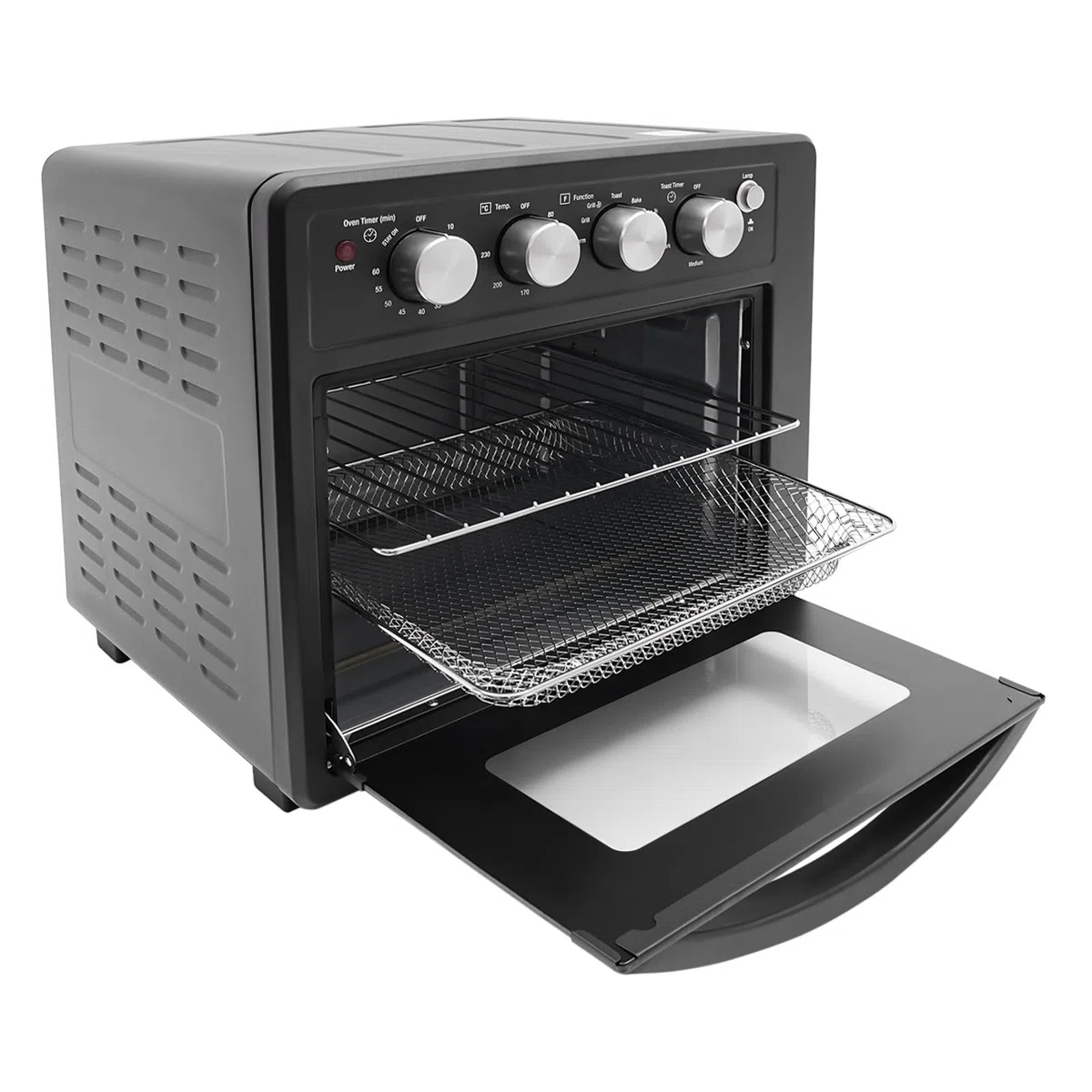 Forno elettrico da 25 l, con grande capacità, forno elettrico, friggitrice e tostapane, forno multifunzione, per famiglie, panetterie, ristoranti, snack bar, 42 x 36 x 40 cm, nero