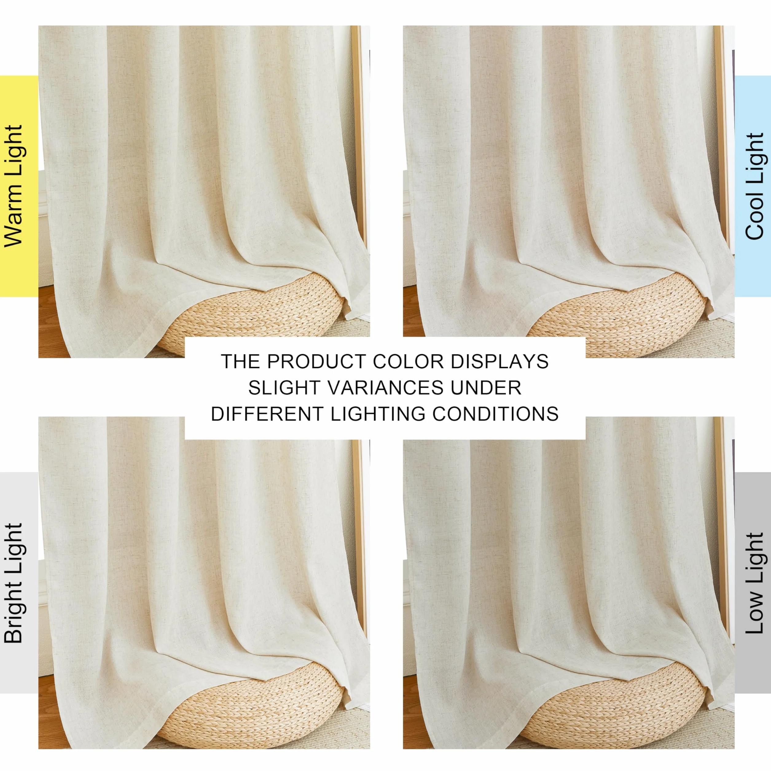 PONY DANCE Tende Lino per Interni con Anelli 2 Pezzi L 140 x A 260 CM Tende Camera da Letto Semitrasparenti Filtro Luce Linen Curtains con Privacy ed Estetica Elegante, Beige
