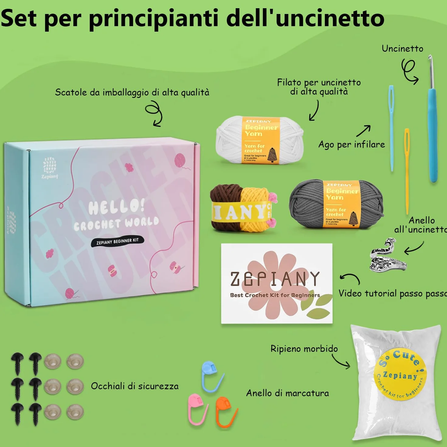 Kit Uncinetto Principianti Amigurumi con Video Tutorial Set Crochet Animale Carino