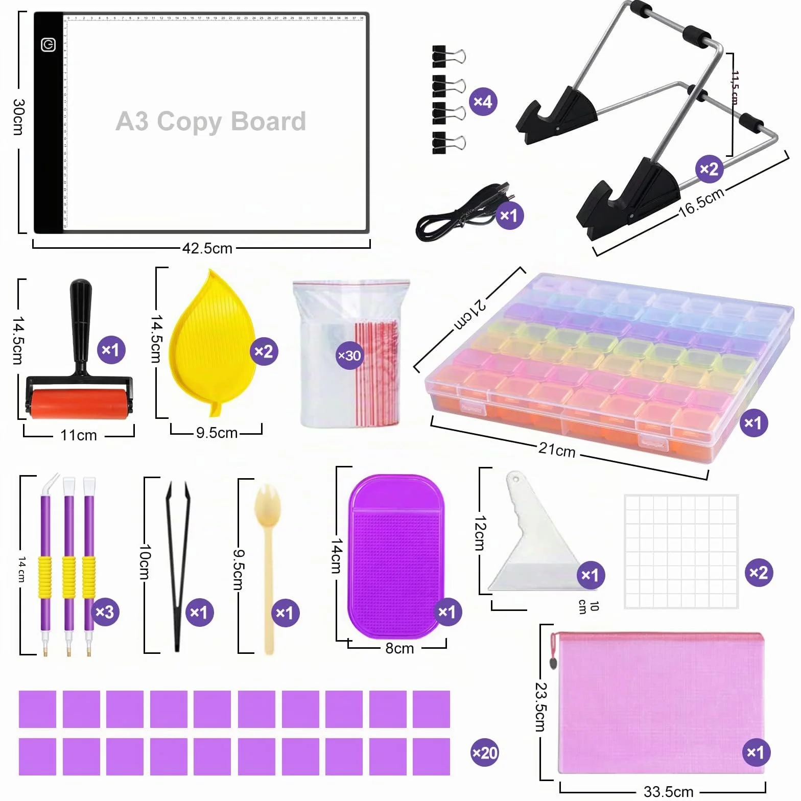 Tavoletta Luminosa A3 LED Light Pad do Diamond Painting, Tracing Light Box z kablem USB