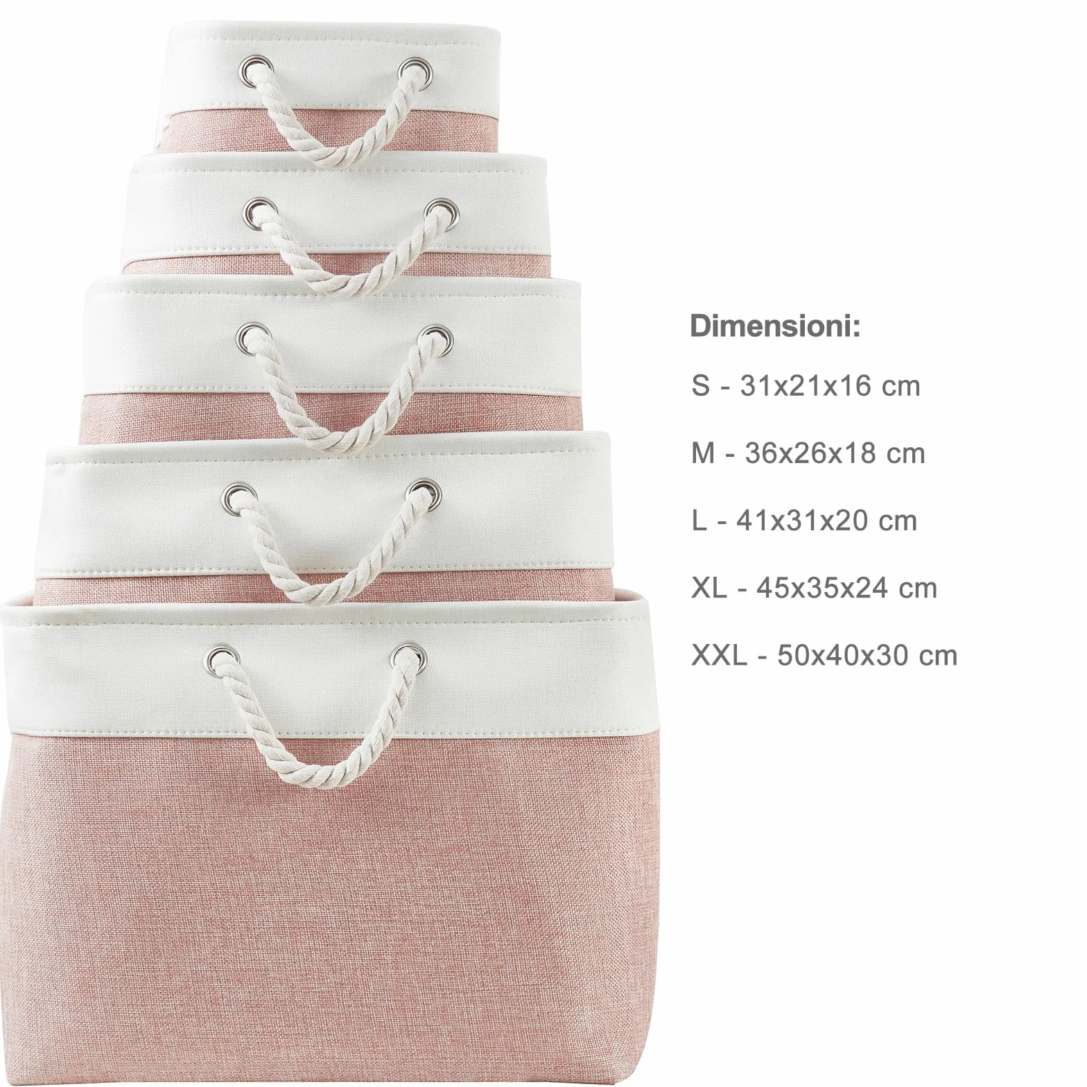 Mangata Scatole portaoggetti in tessuto morbido 36x26x18 cm rosa e bianco confezione da 3