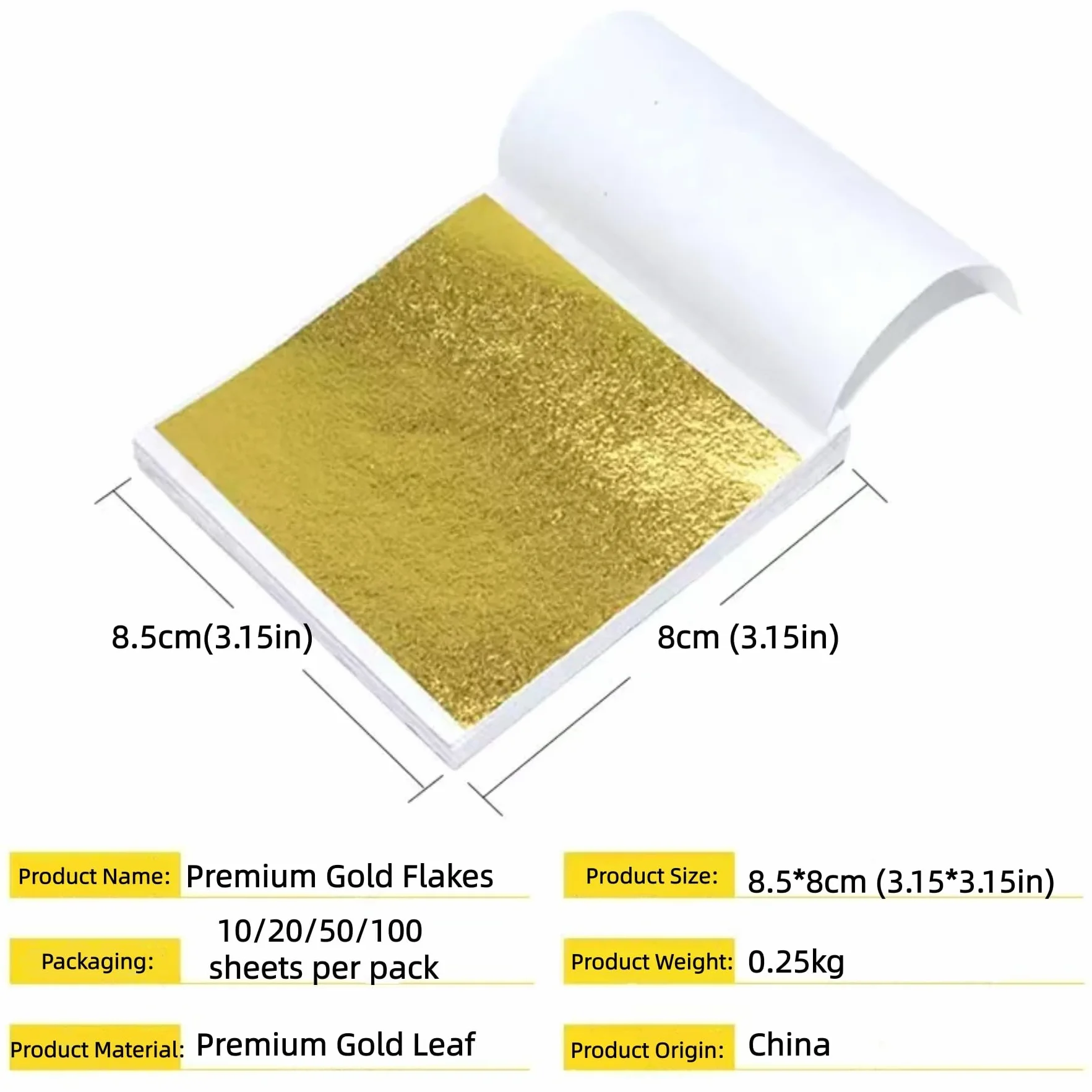 Foglia Oro 24K Vero 8.5x8 cm 100 Pezzi con Pinzette per Decorazione Torte
