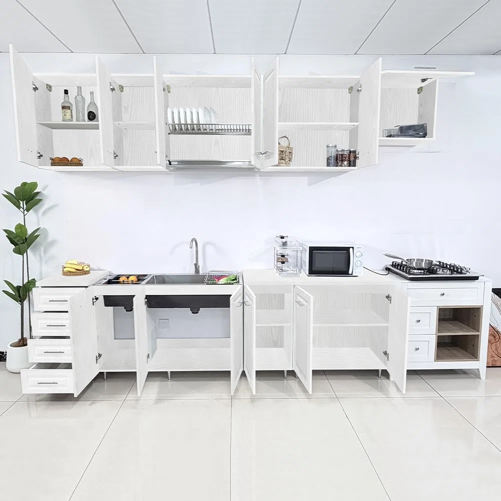 Shally Dogan Mobile Sottolavello Base per Cucina con Due Ante Design Boiserie, Mobiletto Componibile con Struttura in Legno Robusta, Mobile Sotto Lavello, 80 x 50 x 85H cm (Bianco Frassinato)