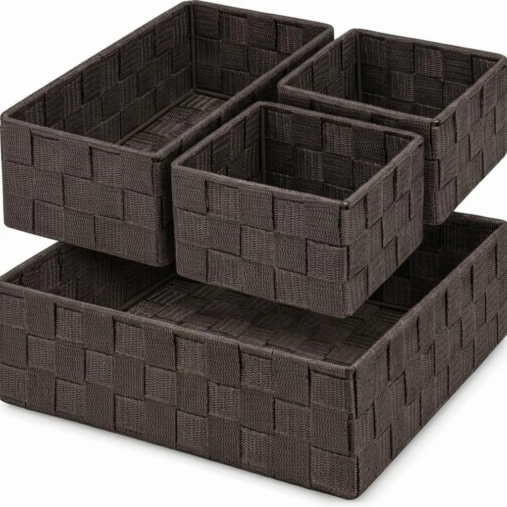 OCEANO Set 4 Cestini Portaoggetti Intrecciati Organizer Bagno Salvaspazio Marrone