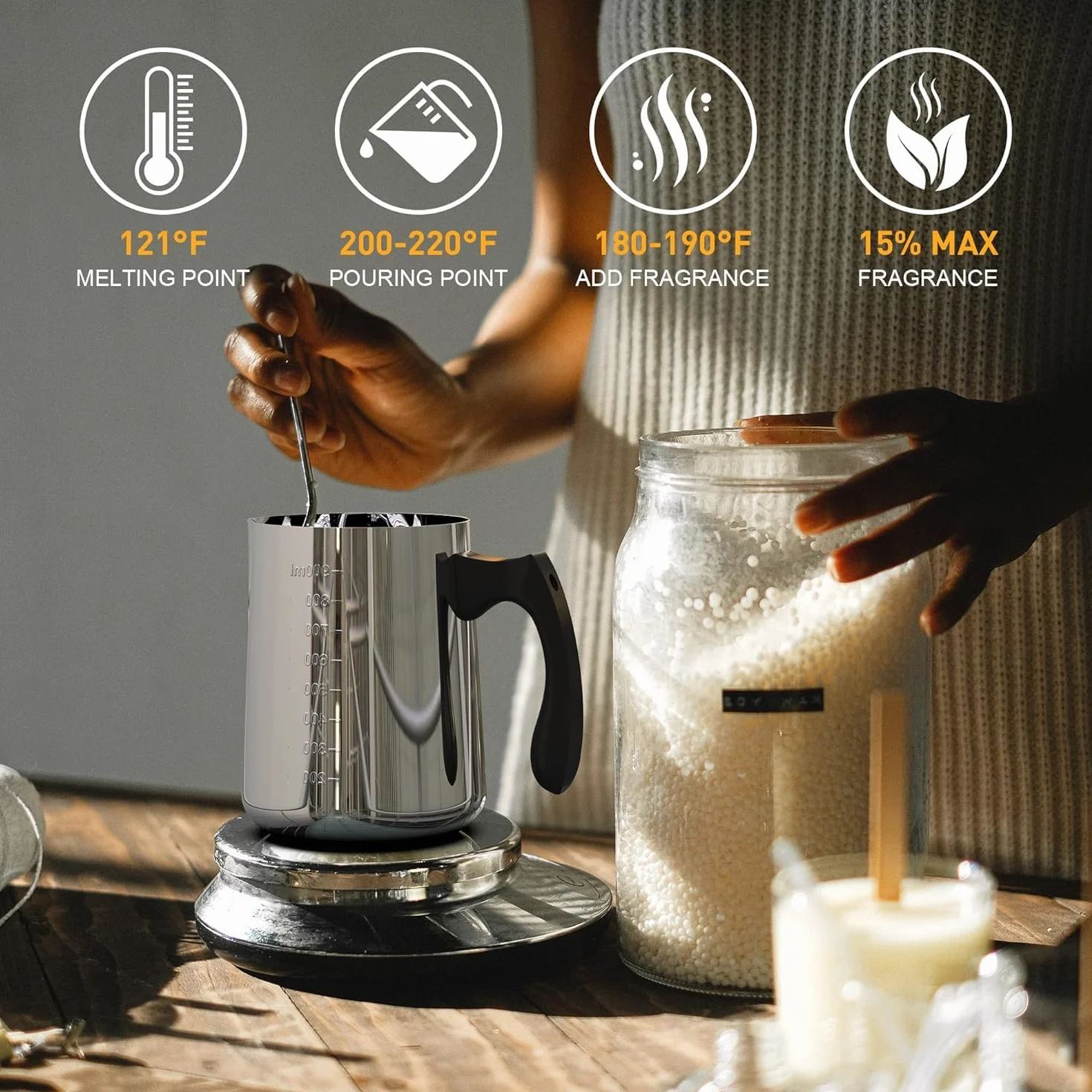 Kit per realizzare candele cera di soia DIY vasetto 900 ml supporto stoppino termometro