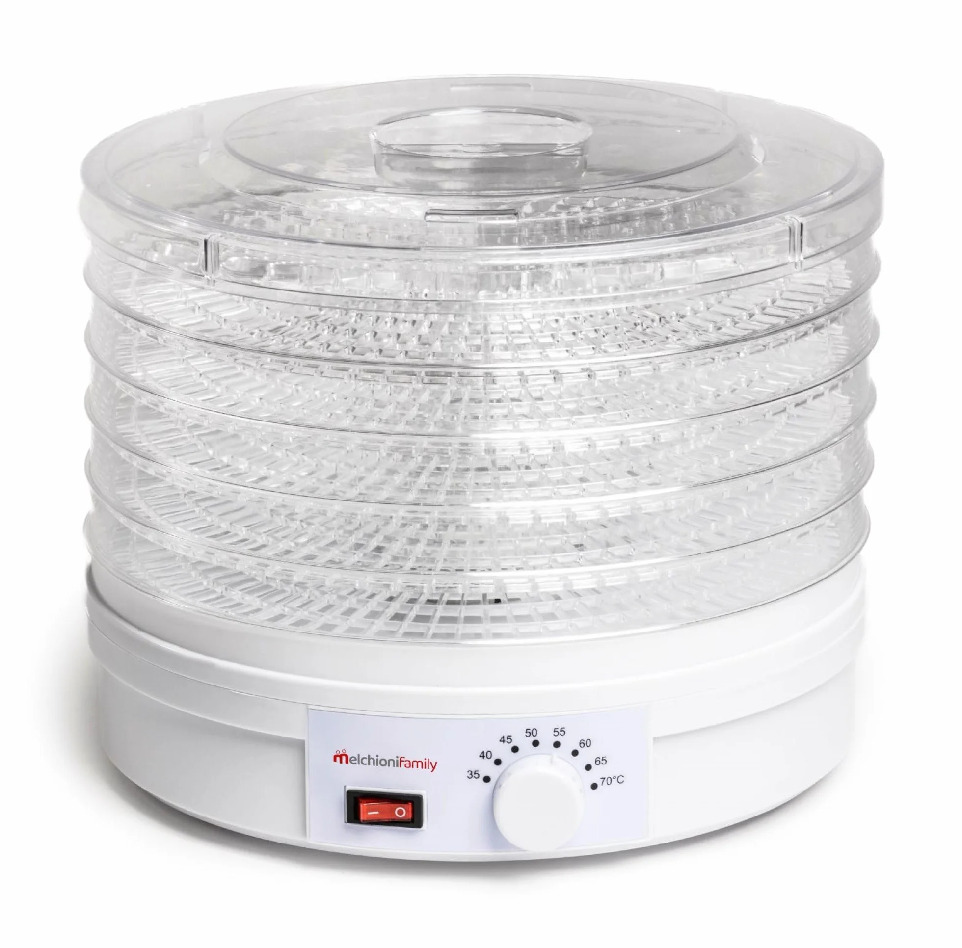 Melchioni Family | Essiccatore Elettrico BABELE, Essiccatore Alimentare Multiuso, 5 Ripiani Impilabili e Removibili, Potenza 250W, Temperatura Regolabile 40-70°C