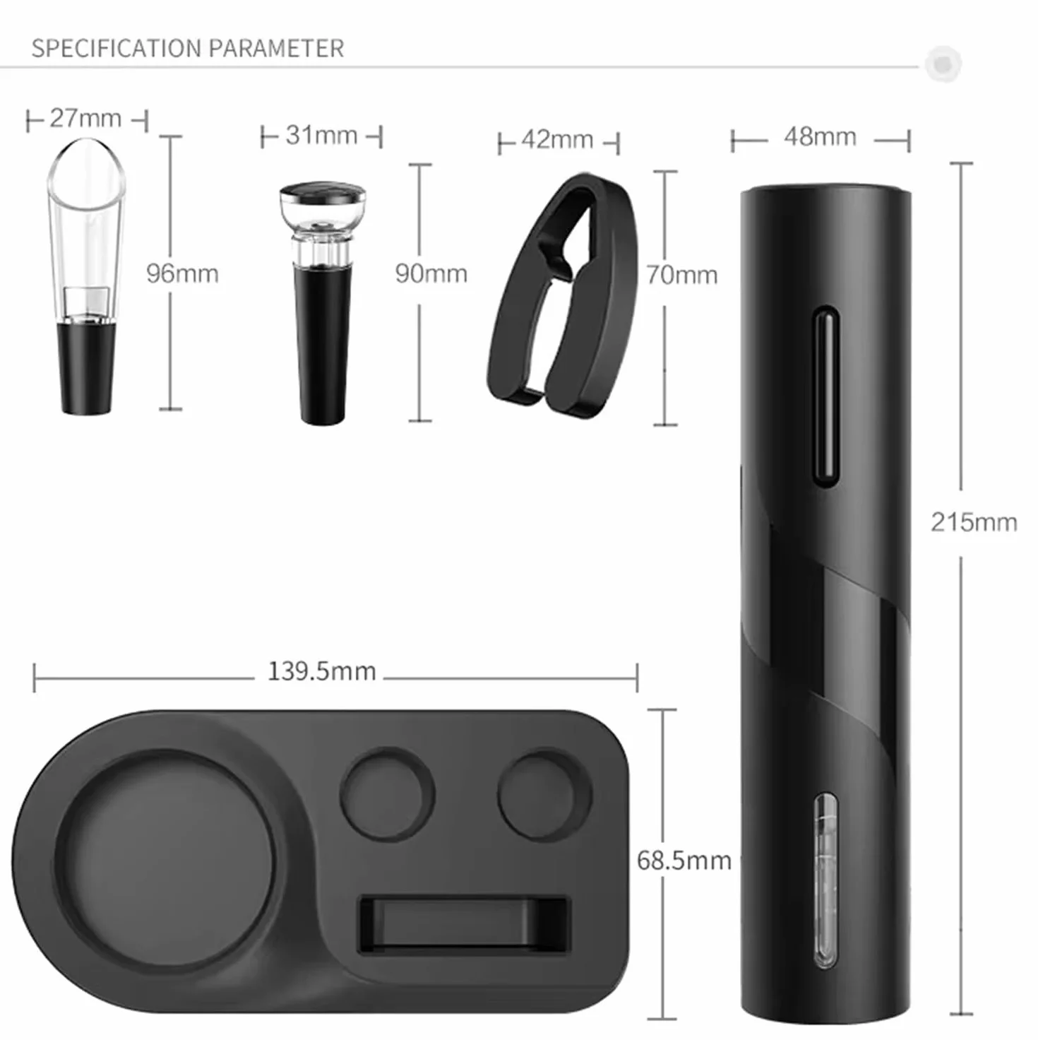 Cavatappi Elettrico Ricaricabile 5 in 1 Professionale per Vino, Apribottiglie Automatico con Base