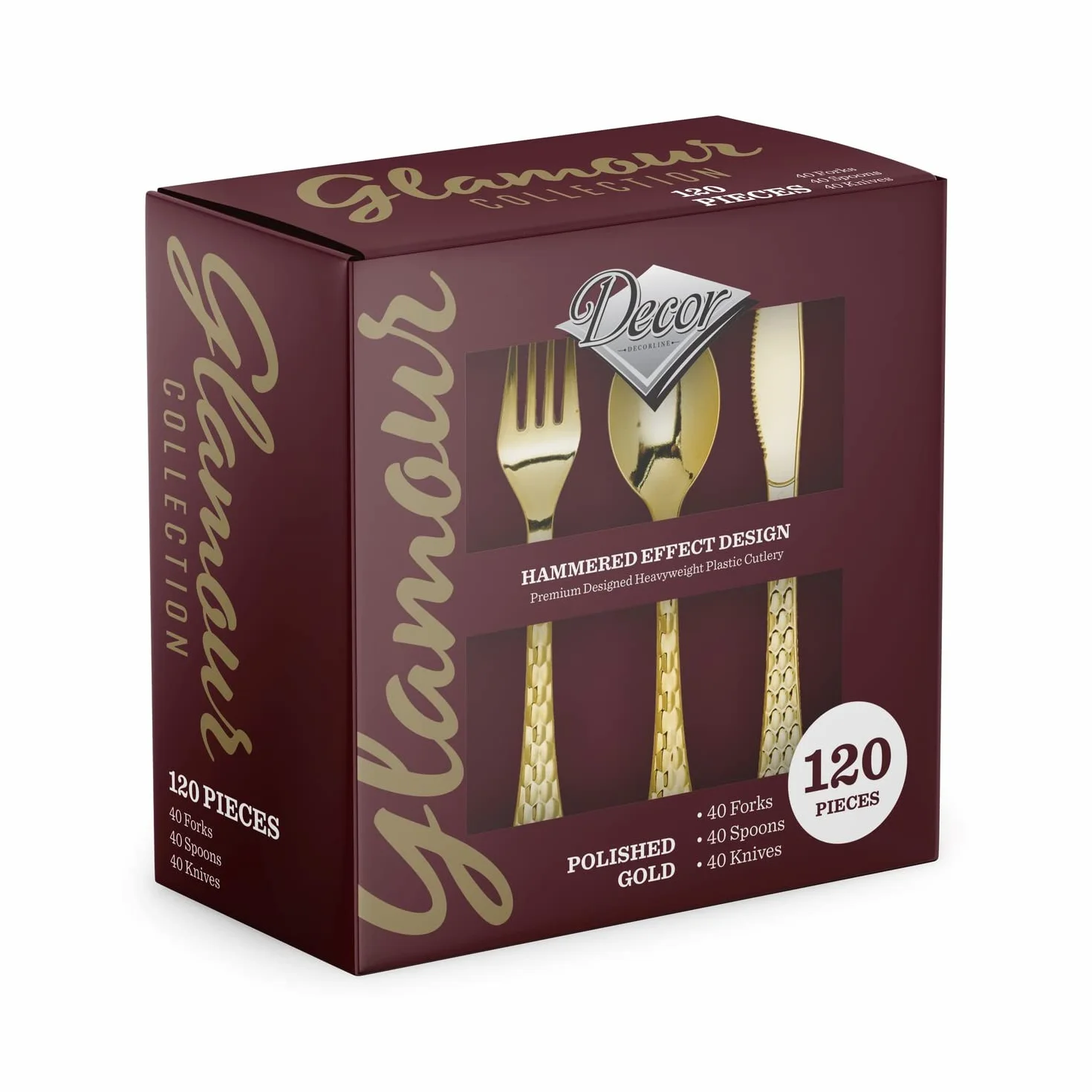 Set Posate in Plastica Resistente 120 Pezzi Oro Decor Decorline