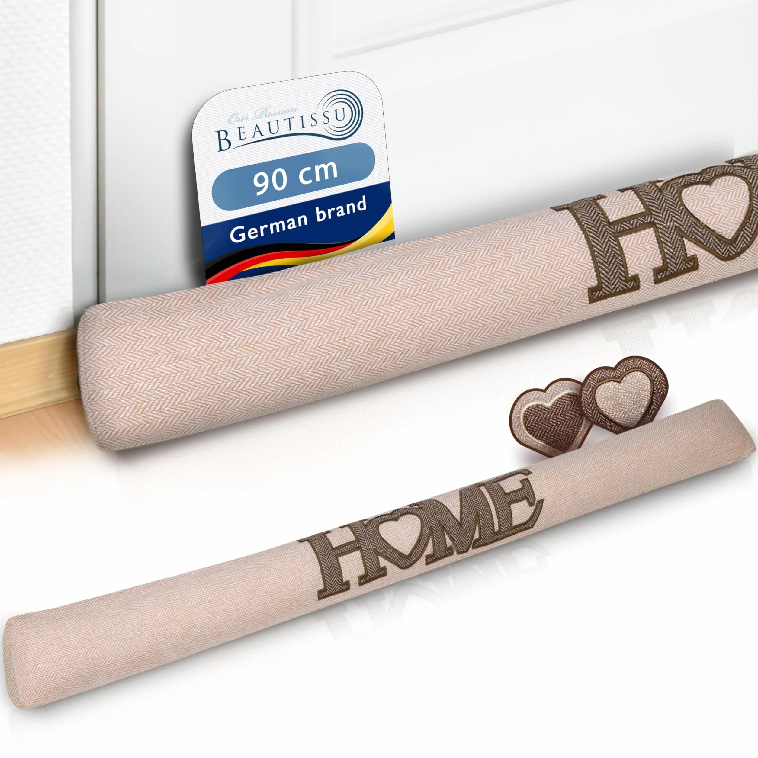 Beautissu Paraspifferi Imbottito per Porta e finestra Tuuli He L90xP8xA8 cm in Poliestere - paraspiffero Universale porte e finestre - paravento sottoporta Isolante - Contro Il Freddo - Beige