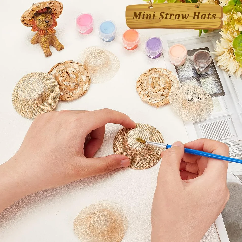 AHANDMAKER 30 Mini Cappelli di Paglia per Bricolage, Bambole, Ornamenti, Decorazioni Abbigliamento