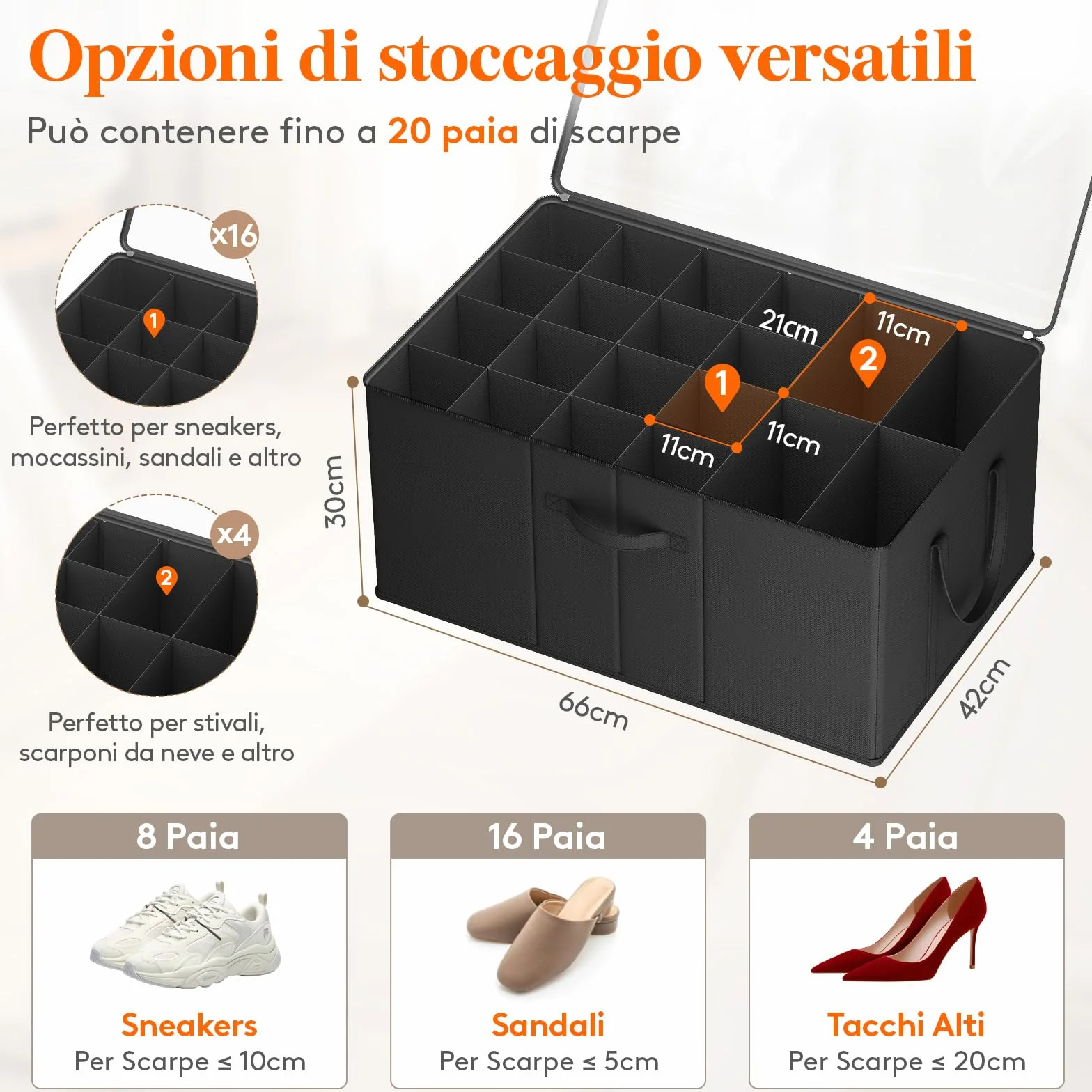 Lifewit Scatola Porta Scarpe Pieghevole per 10-20 Paia, Organizer Scarpe con Coperchio Trasparente, Base Rinforzata, Nero