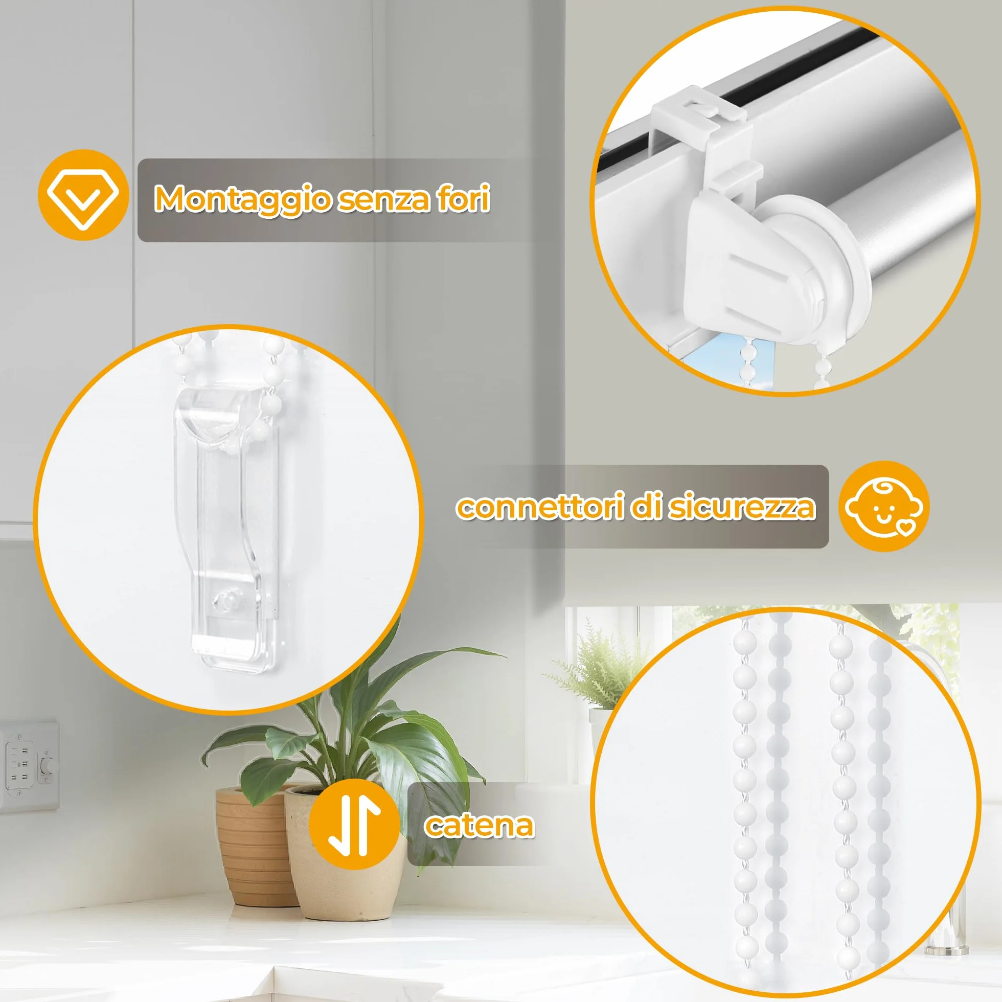 HOMEDEMO Tenda a rullo oscurante 40x230cm Bianco Crema per interni senza foratura
