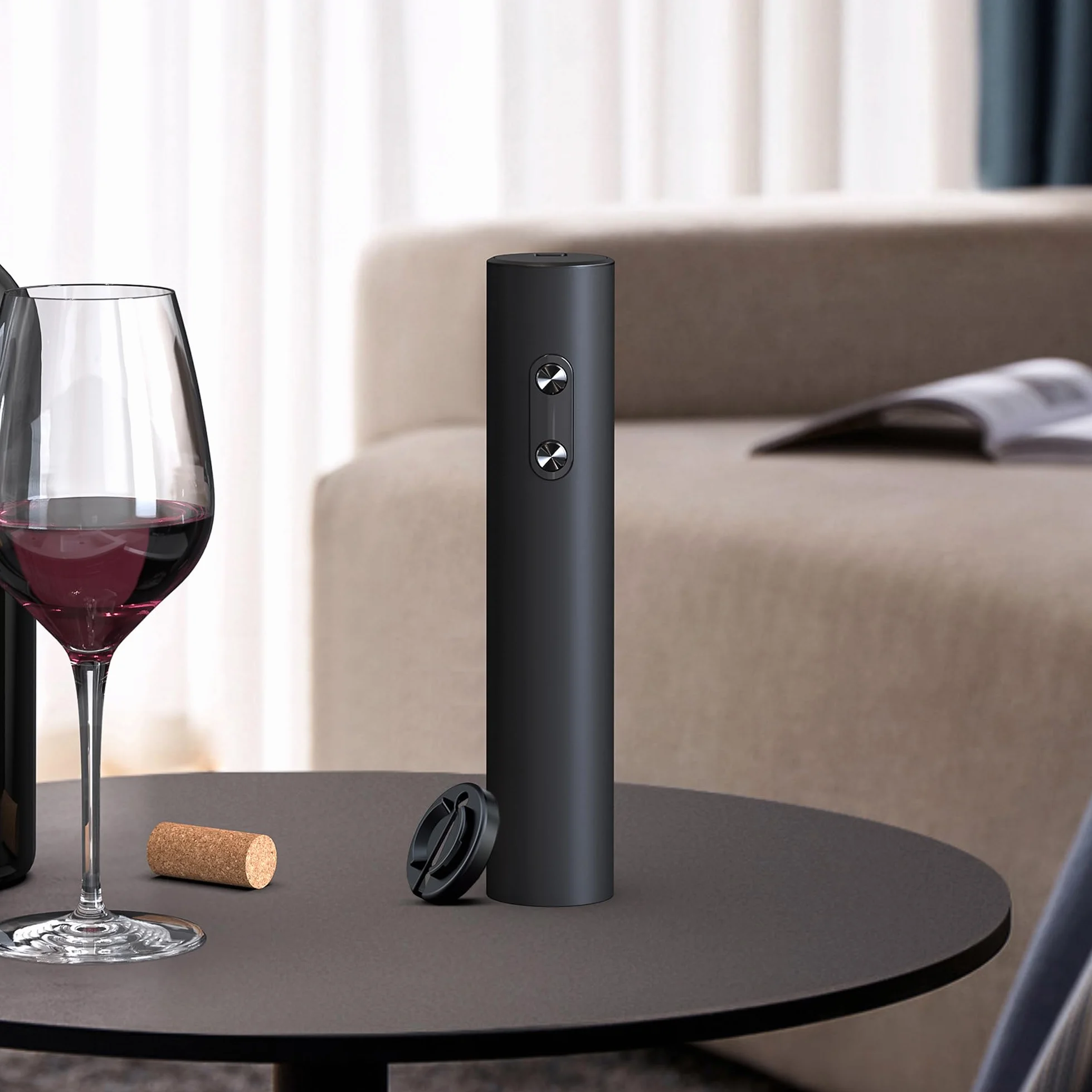 Cavatappi Elettrico Automatico Professionale per Vino (Nero, con Taglia Capsule)