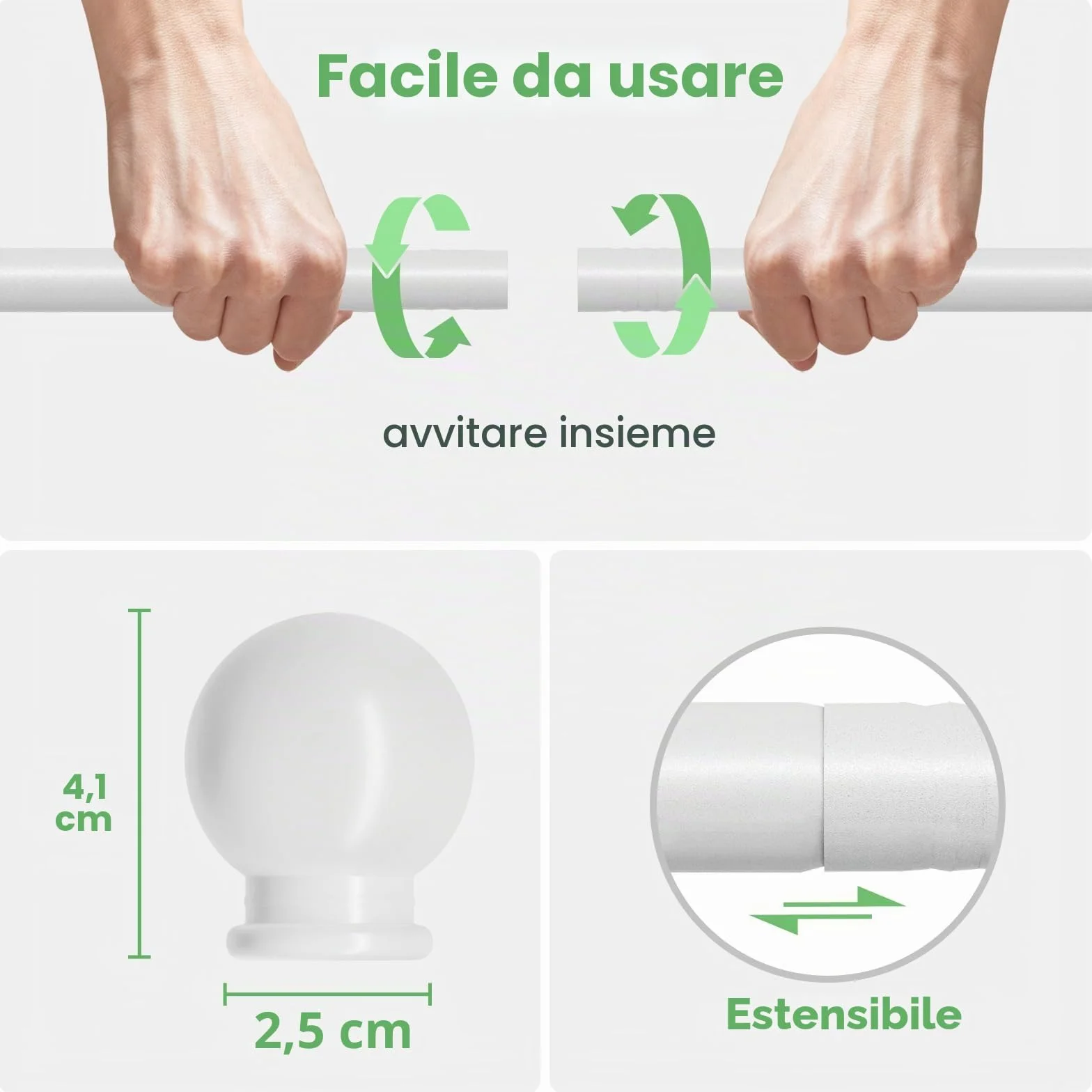Bastone tenda 3 metri bianco metallo regolabile 5/8 diametro 80-300 cm set con staffa