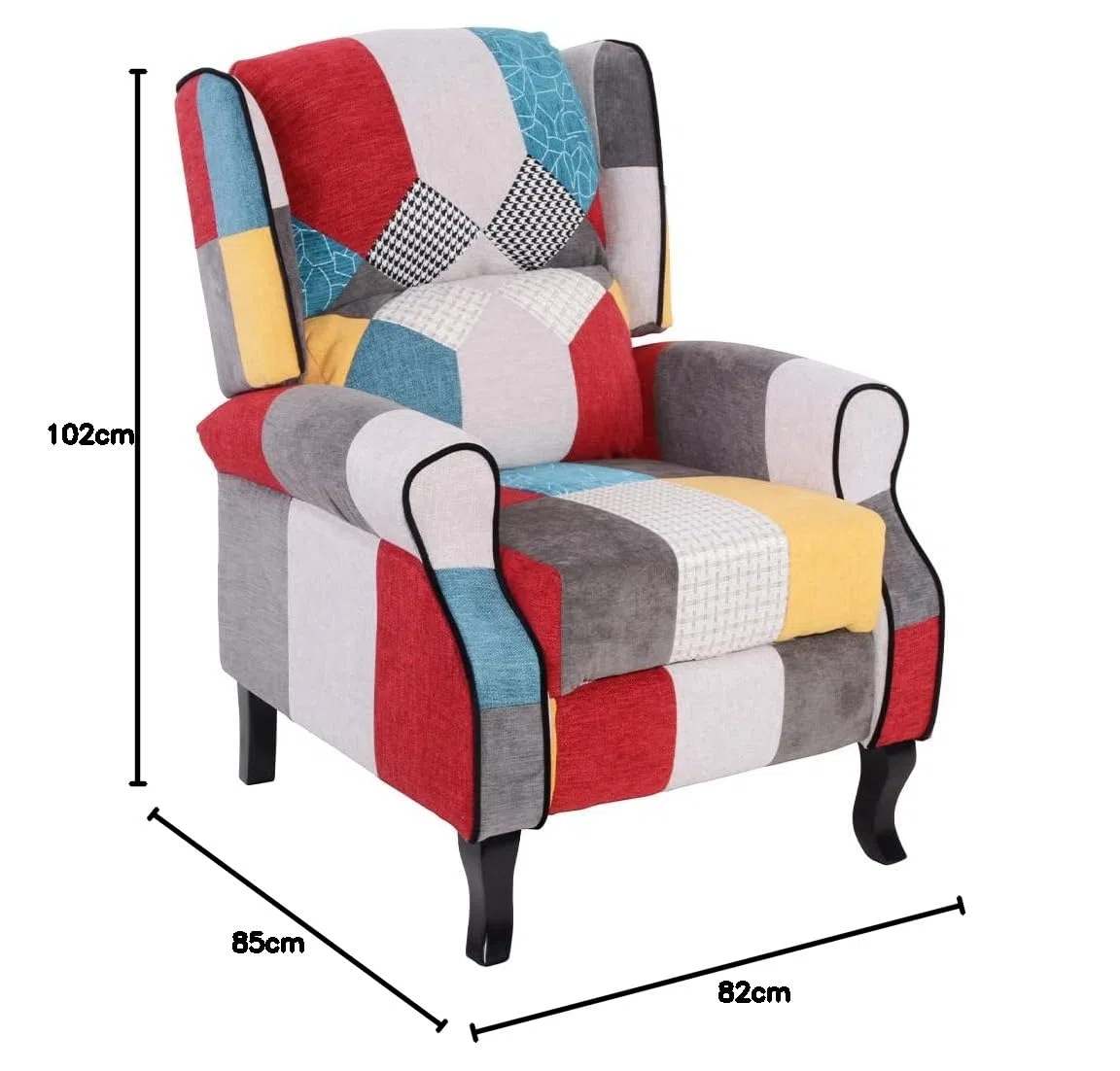 BAKAJI Poltrona Sedia Reclinabile Rivestita e Imbottita con Design Patchwork, Stile Toppe, Arredamento Casa Ideale per Lettura e Riposo, Schienale Comodo Ergonomico per Postura Dritta (Brown)