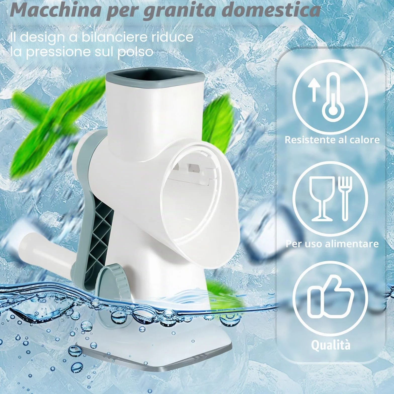 Macchina per graniglie, panemy Graniter, Lame a doppia fila angolo 45°, Frantumazione ghiaccio efficiente, risparmio sforzo, tritatutto adatto campeggio, cocktail, caffè freddo, gelato