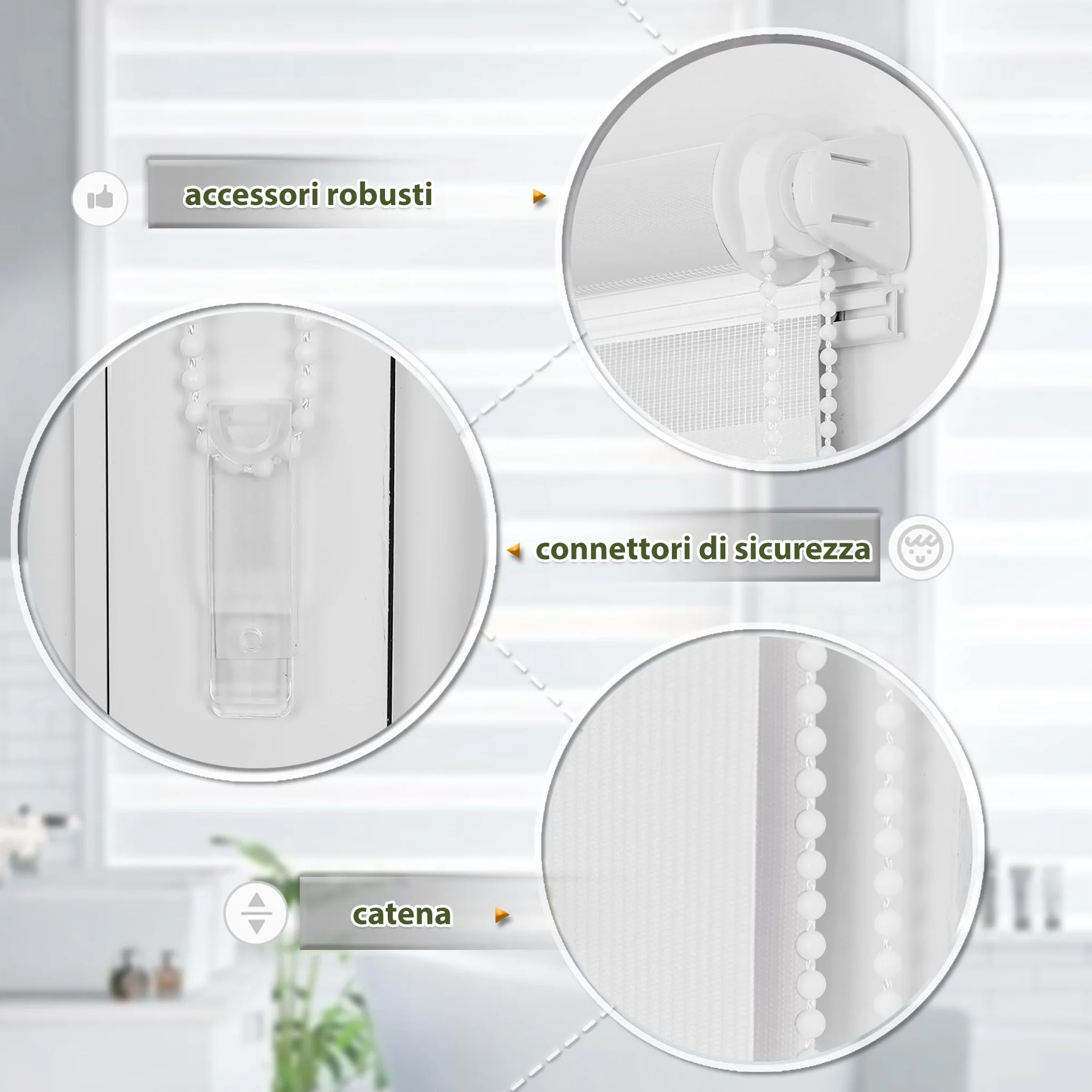HOMEDEMO Tenda a rullo per interni Doppio Strato Senza Foratura, 50L x 230A cm, Bianco, Oscurante Giorno e Notte