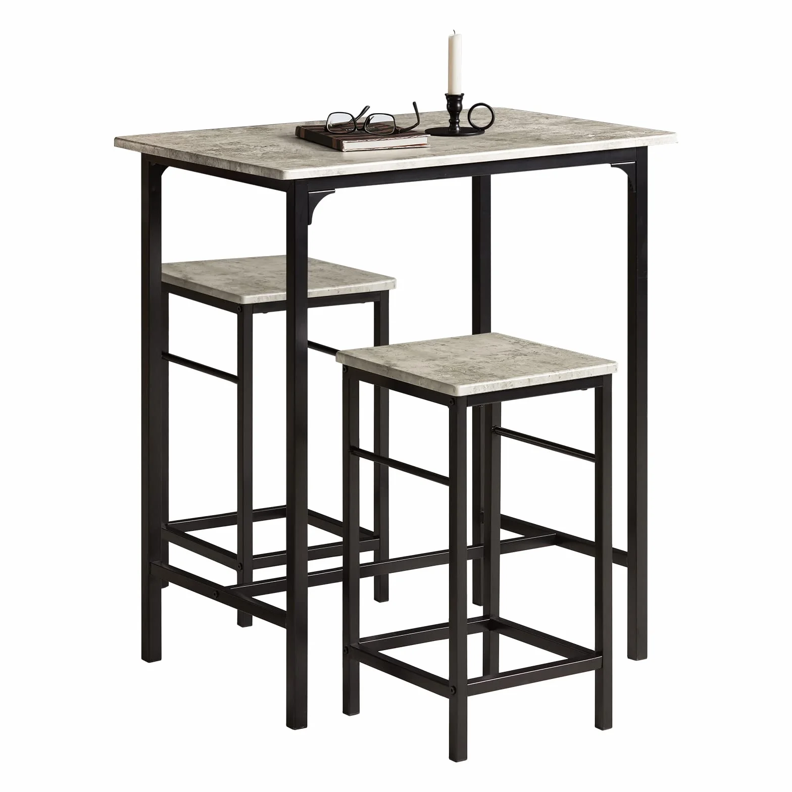 SoBuy Set Tavolo da Bar Alto con 2 Sgabelli - Tavolo Salvaspazio per Cucina Piccola e Balcone, Stile Industriale Moderno - Tavolino Alto da Esterno per Giardino o Terrazzo OGT10-HG