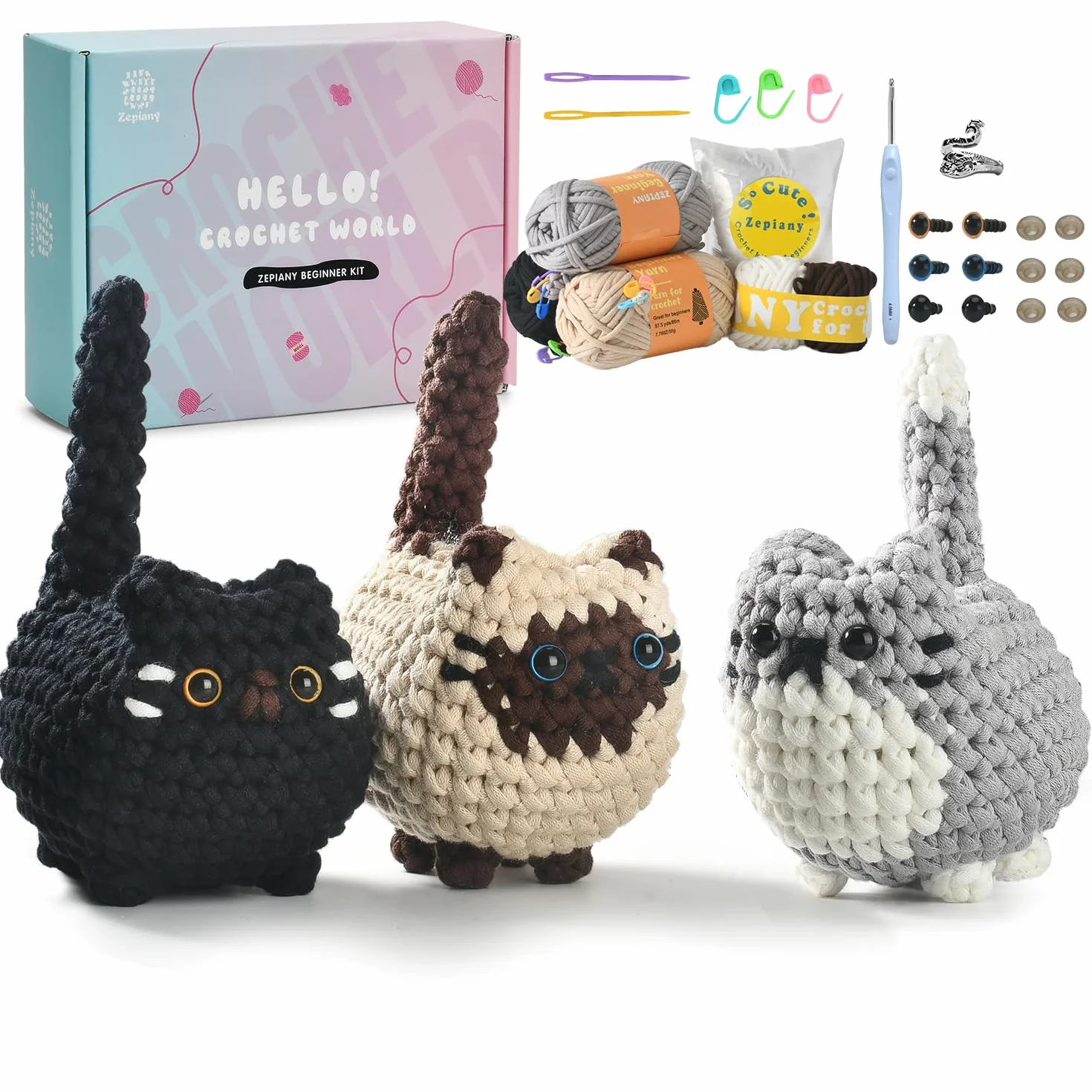 Kit Uncinetto Principianti TranquilHome Three Little Kittens Adulti Imparare Uncinetto Include Video Tutorial Italiano Amigurumi