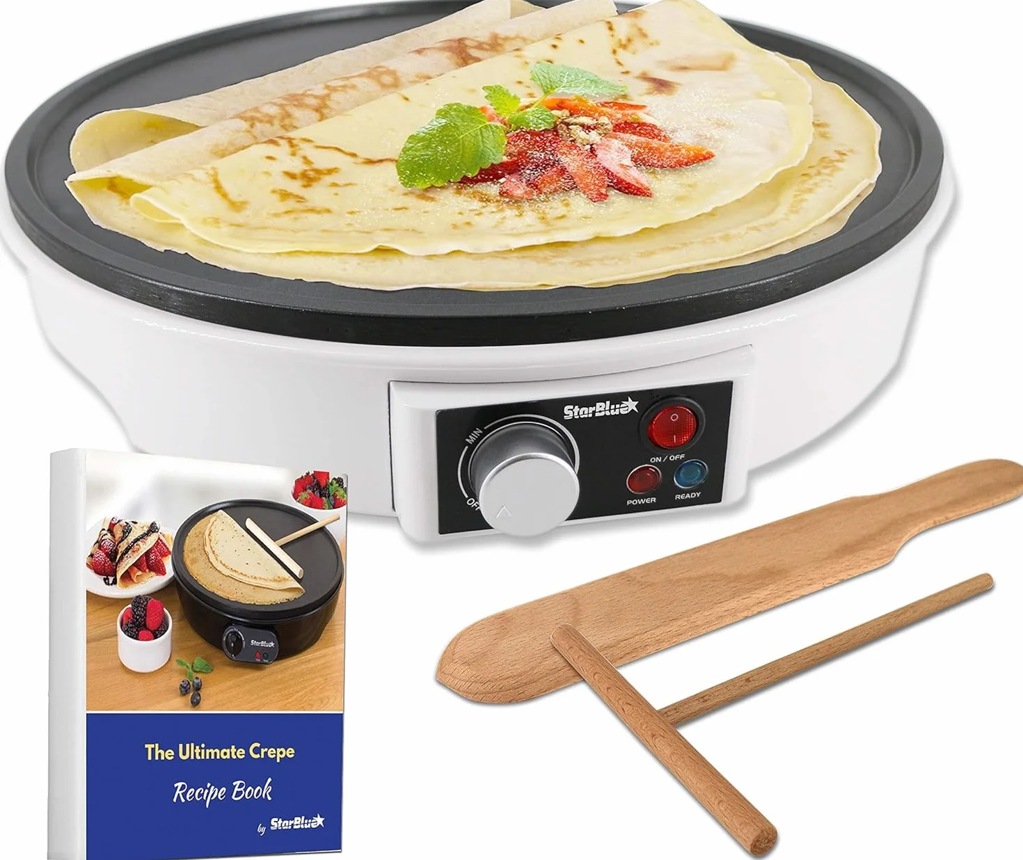 Macchinetta per Crepe Elettrica 30.5cm 1000W StarBlue con Spatola di Legno 220-240V