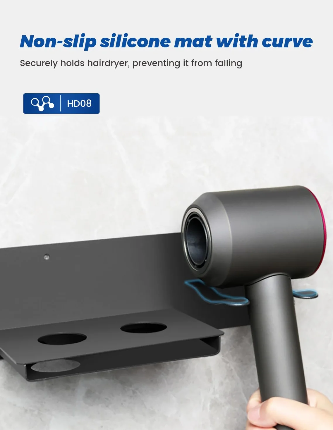 Porta Phone Bagno da Muro, Porta Phon da Muro, Porta Asciugacapelli da Parete Compatibile con Dyson Supersonic, Hair Dryer Holder Contenere Fino a 5 Bocchette per Asciugacapelli(Nero)