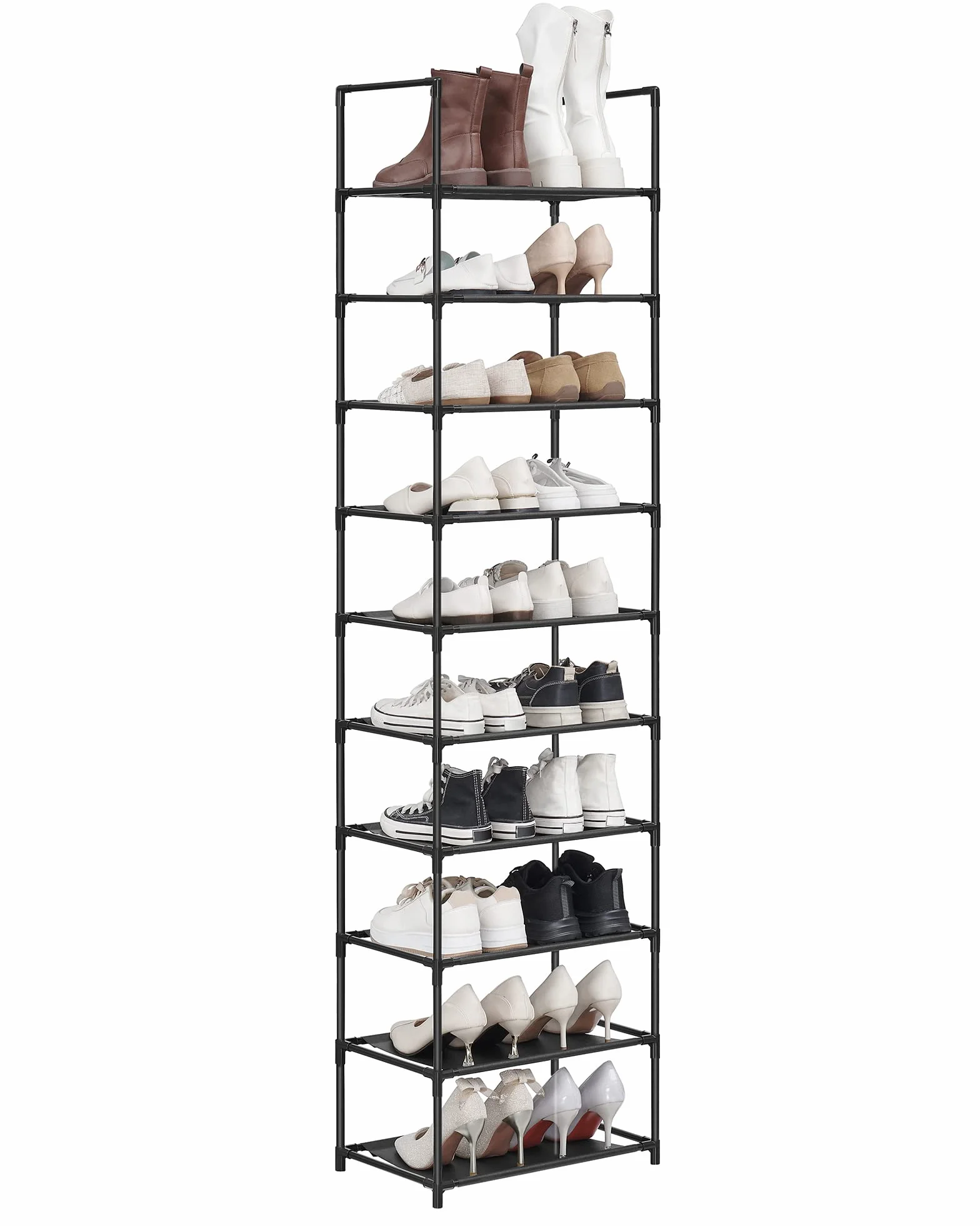SONGMICS Scarpiera 10 Ripiani Scaffale Portascarpe 28 x 45 x 173 cm Telaio in Metallo Nero