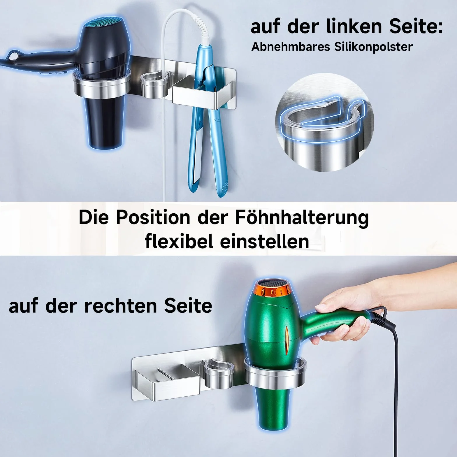 Porta Phone Bagno Da Muro, 3 in 1 Supporto per Phon, Piastra e Ferro Arricciacapelli, Porta Asciugacapelli, porta phon e Piastra Adesivo, Supporto Phon per Camere da Letto