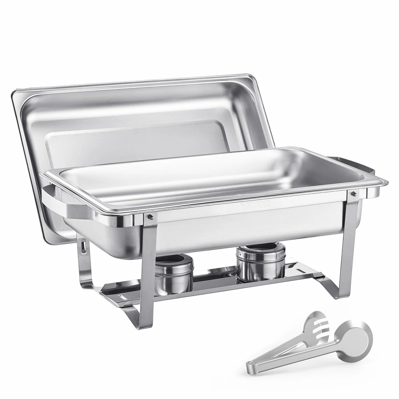 VEVOR Set da Buffet per Scaldavivande 7,5 L Scaldavivande Rettangolare in Acciaio Inox, 6 Pezzi, con 6 Padelle di Dimensioni Standard, Coperchio Supporto per Padella per Acqua e Carburante, Argento