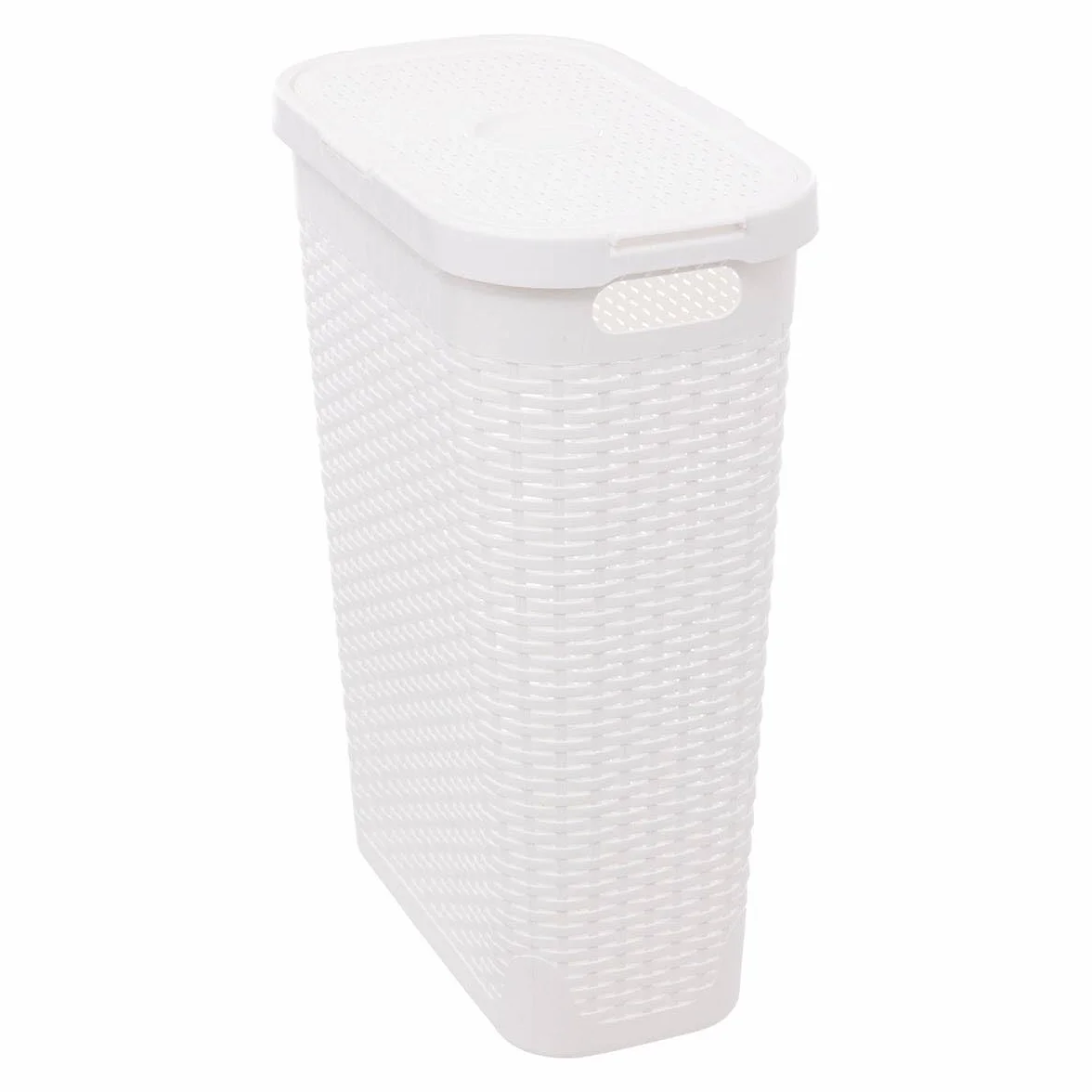 Cesto portabiancheria sottile in rattan 40L grigio bianco con fori di ventilazione