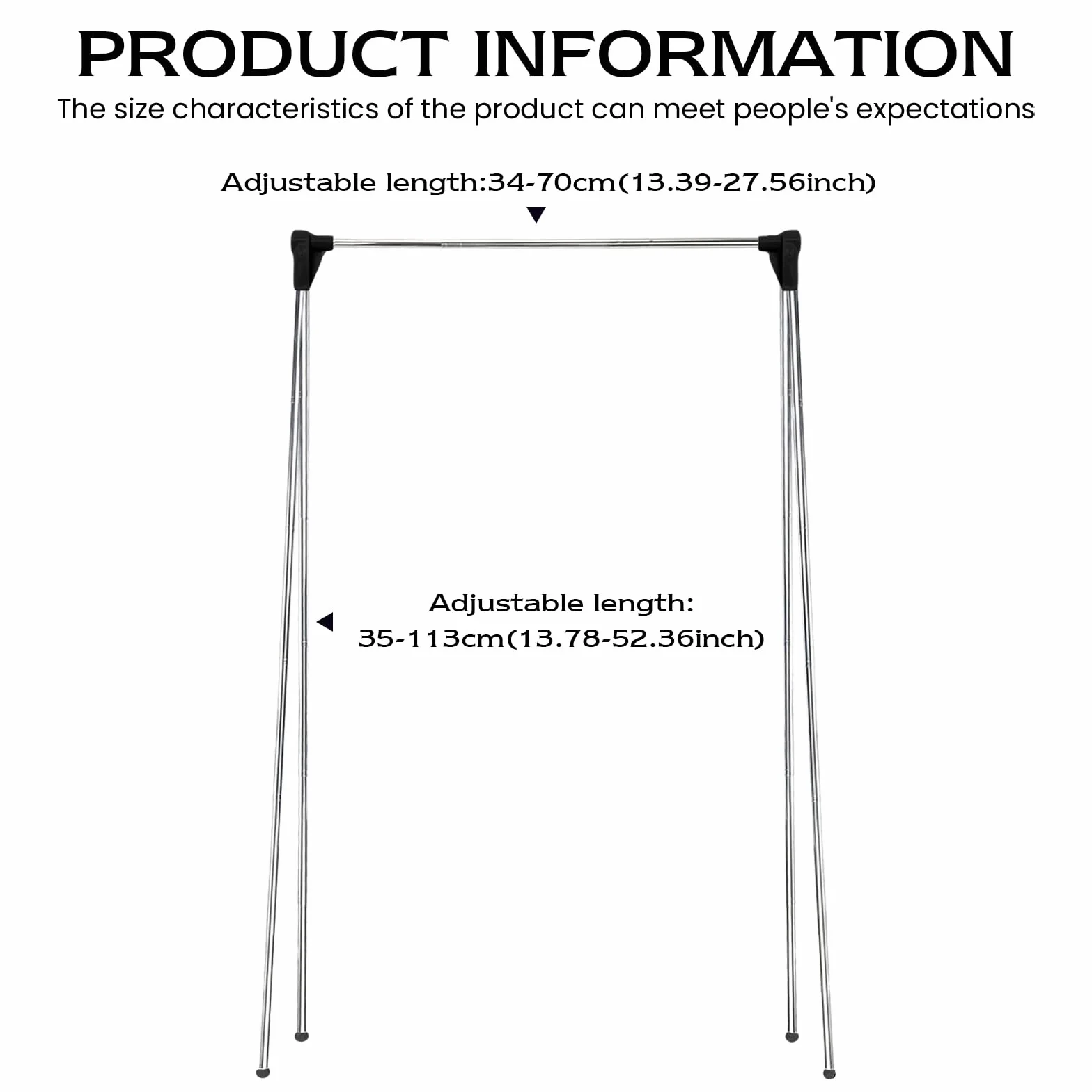 Appendiabiti pieghevole portatile: in acciaio inox, regolabile da viaggio, 32-73 cm, per viaggi, campeggio, escursioni, biancheria a casa, colore nero