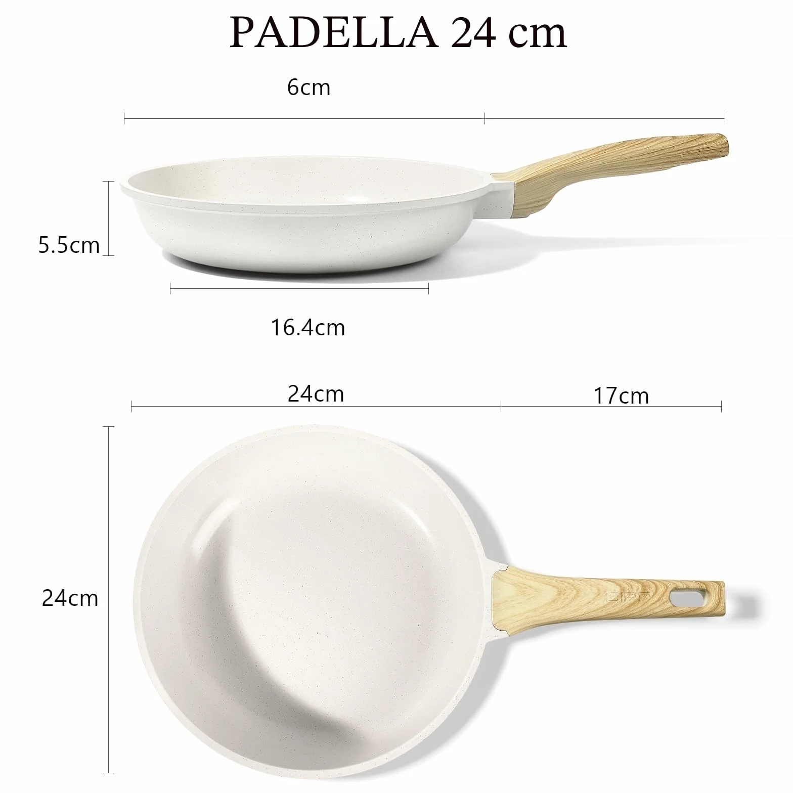 GiPP Padella Antiaderente 24 cm – Sana, Atossica, Compatibile Induzione, Senza PFAS/PFOA, Lavabile in Lavastoviglie