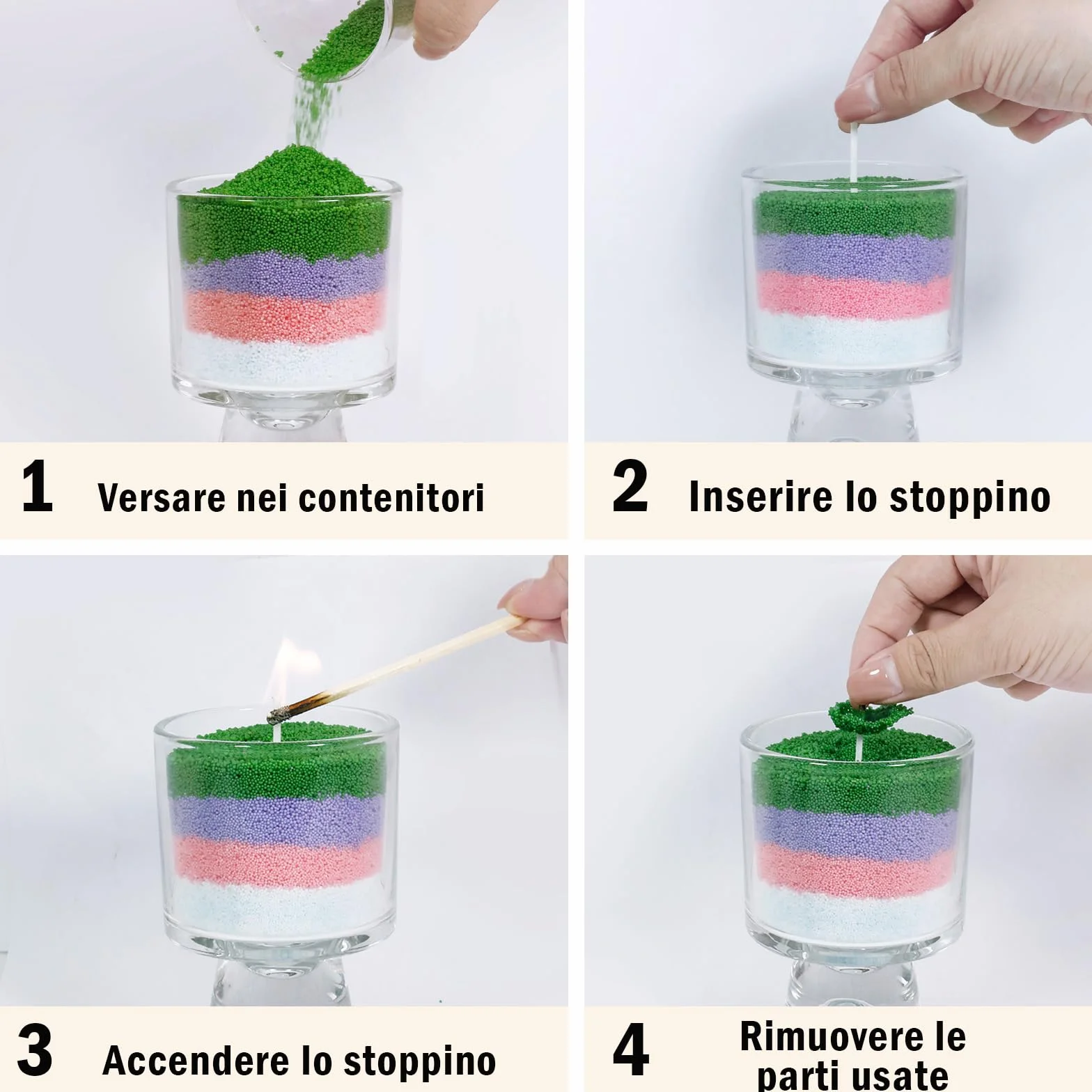 Scent-Hi Sabbia per Candele, Granuli di Cera Profumata 1.1kg 20 Stoppini - Gelsomino Lavanda Rosa Cedro Fragola Limone Menta