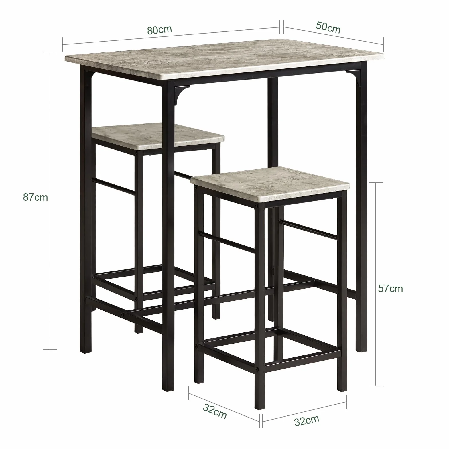 SoBuy Set Tavolo da Bar Alto con 2 Sgabelli - Tavolo Salvaspazio per Cucina Piccola e Balcone, Stile Industriale Moderno - Tavolino Alto da Esterno per Giardino o Terrazzo OGT10-HG