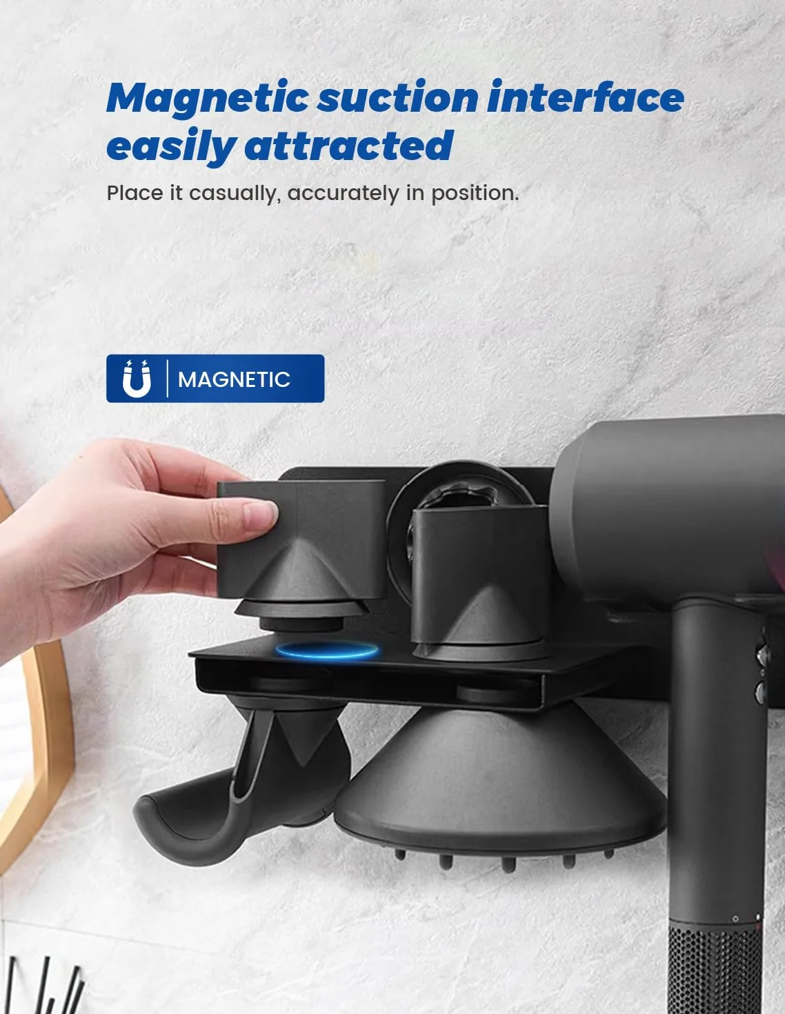 Porta Phone Bagno da Muro, Porta Phon da Muro, Porta Asciugacapelli da Parete Compatibile con Dyson Supersonic, Hair Dryer Holder Contenere Fino a 5 Bocchette per Asciugacapelli(Nero)