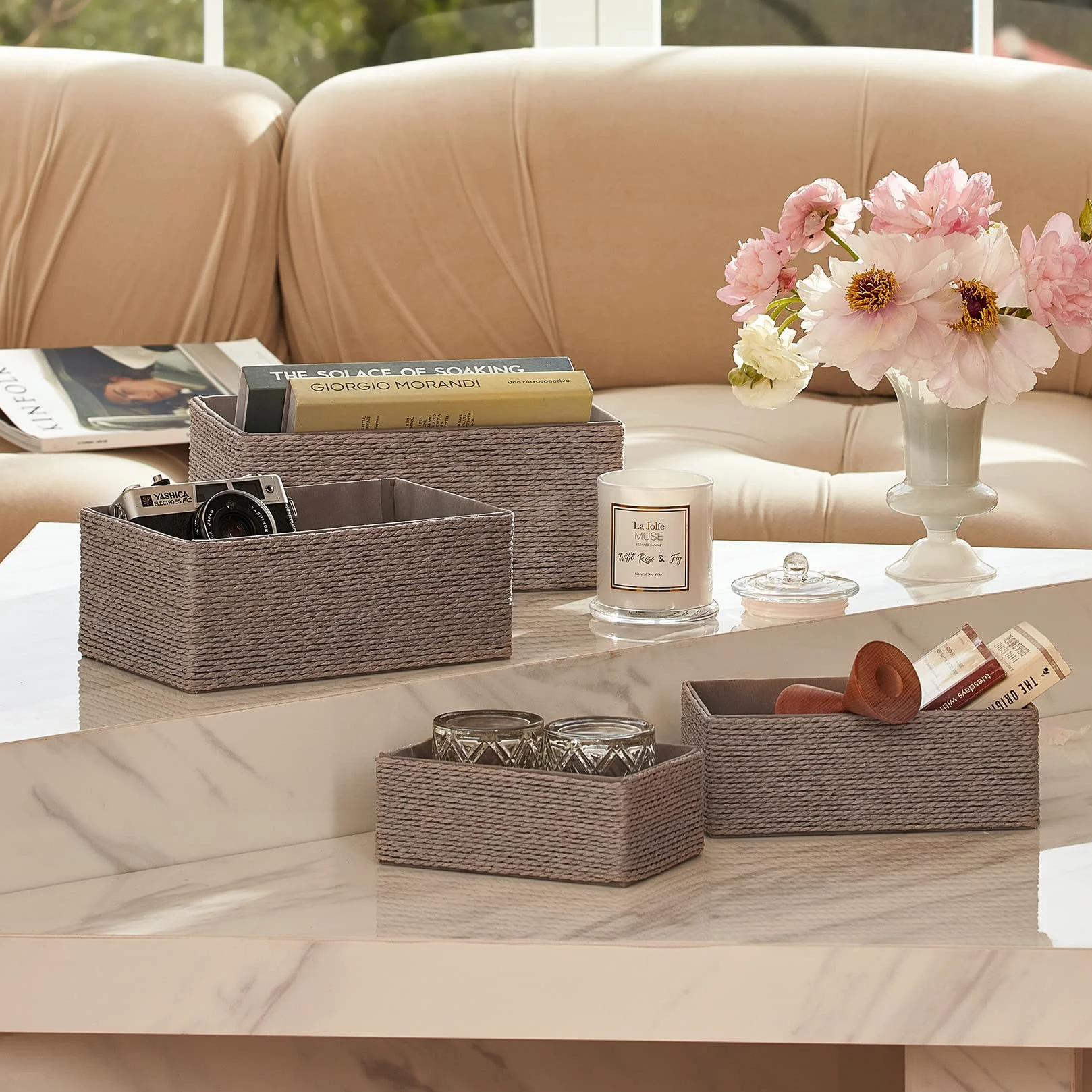 Set di 4 Contenitori a Cubo Impilabili Grigio per Armadi e Cassetti LJM Cesti Organizzatori