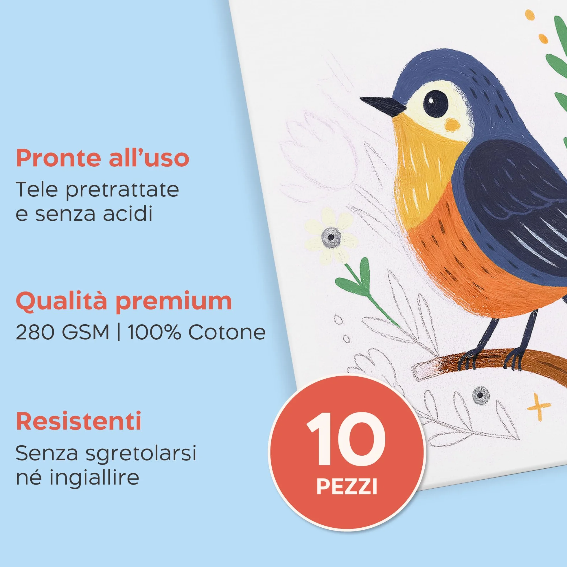 Zenacolor Tela per Dipingere 30x40cm Set da 10 280g/m² 100% Cotone Pittura Acrilica Olio Tempera