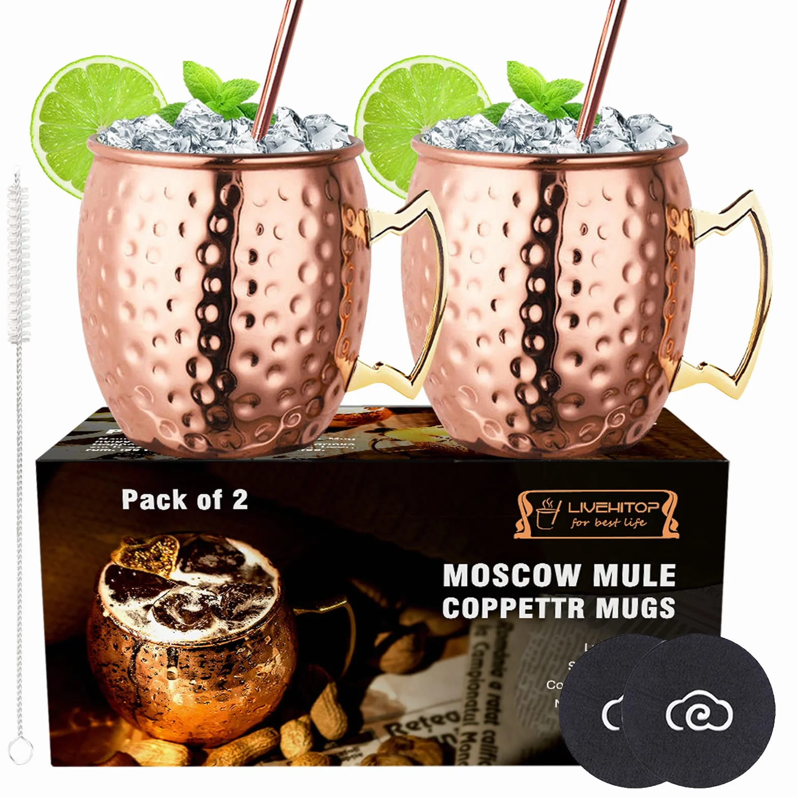 LIVEHITOP Moscow Mule Bicchieri Rame Set of 2 530ml Tazze Cocktail Bar