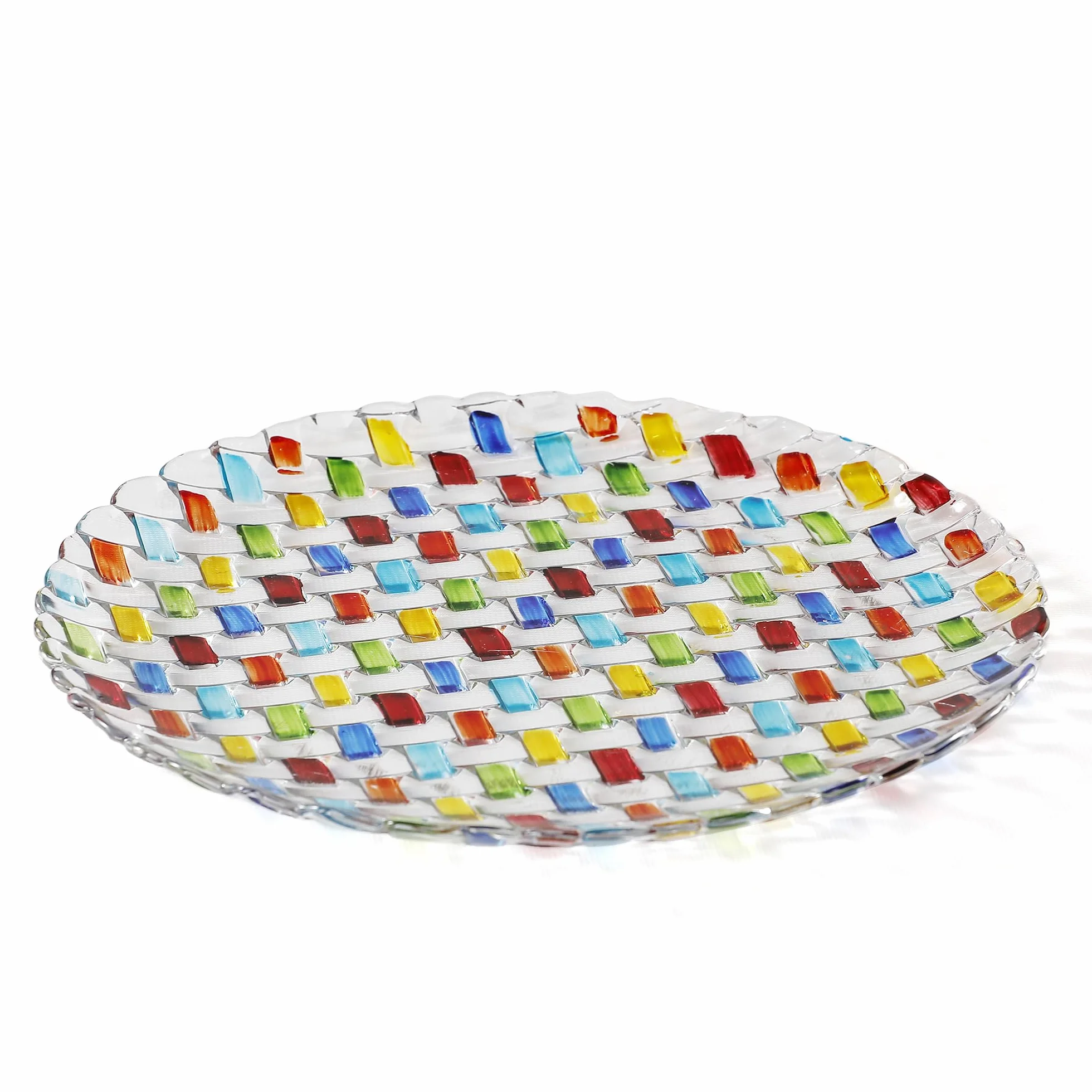 Piatto decorativo in cristallo multicolore dipinto a mano 27,9 cm