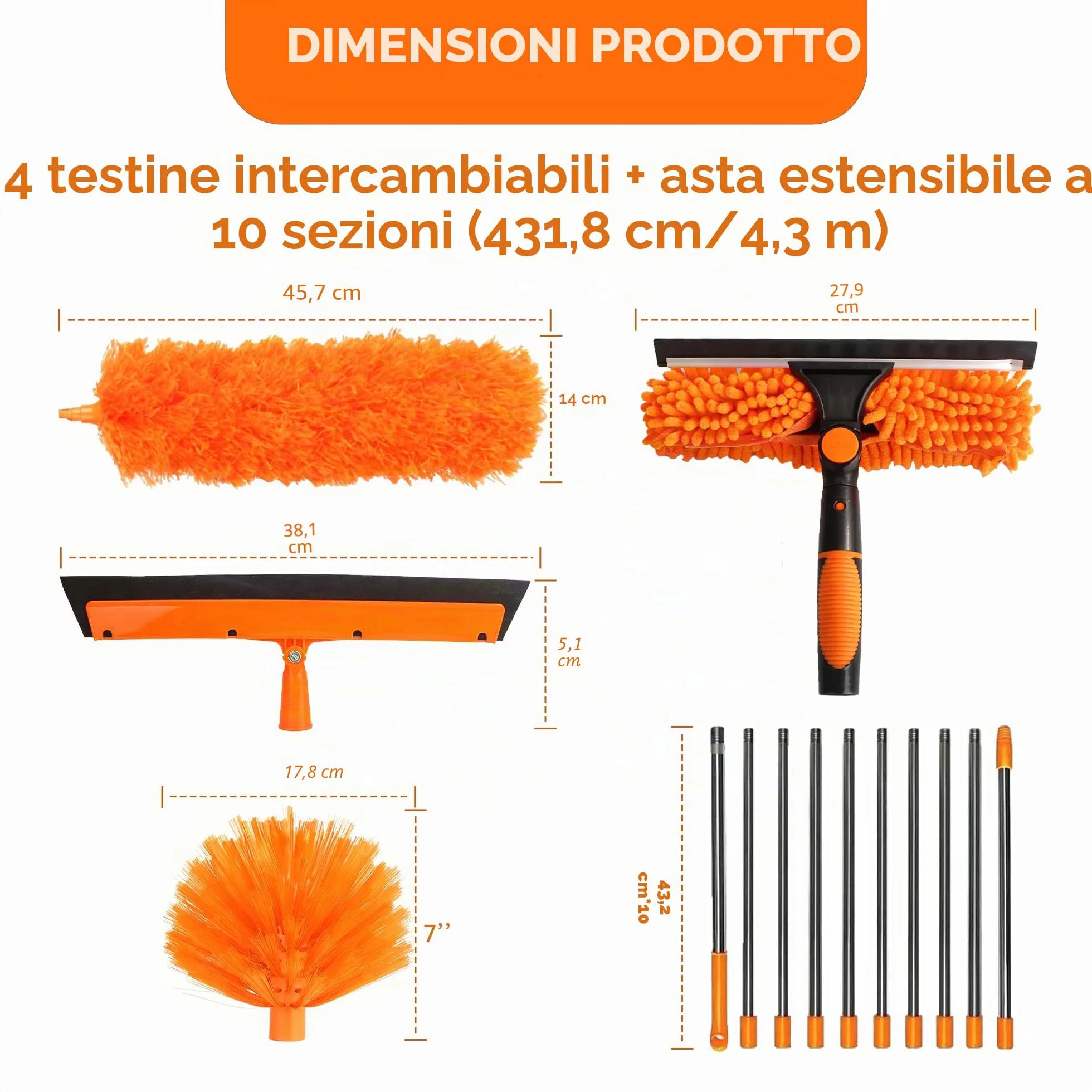 Spolverino Telescopico da 6 m, Strumento di Pulizia con Manico Estensibile (da 1,5 a 4,9 m), Panni per Spolverare Flessibili Riutilizzabili, Adatto per Interni ed Esterni