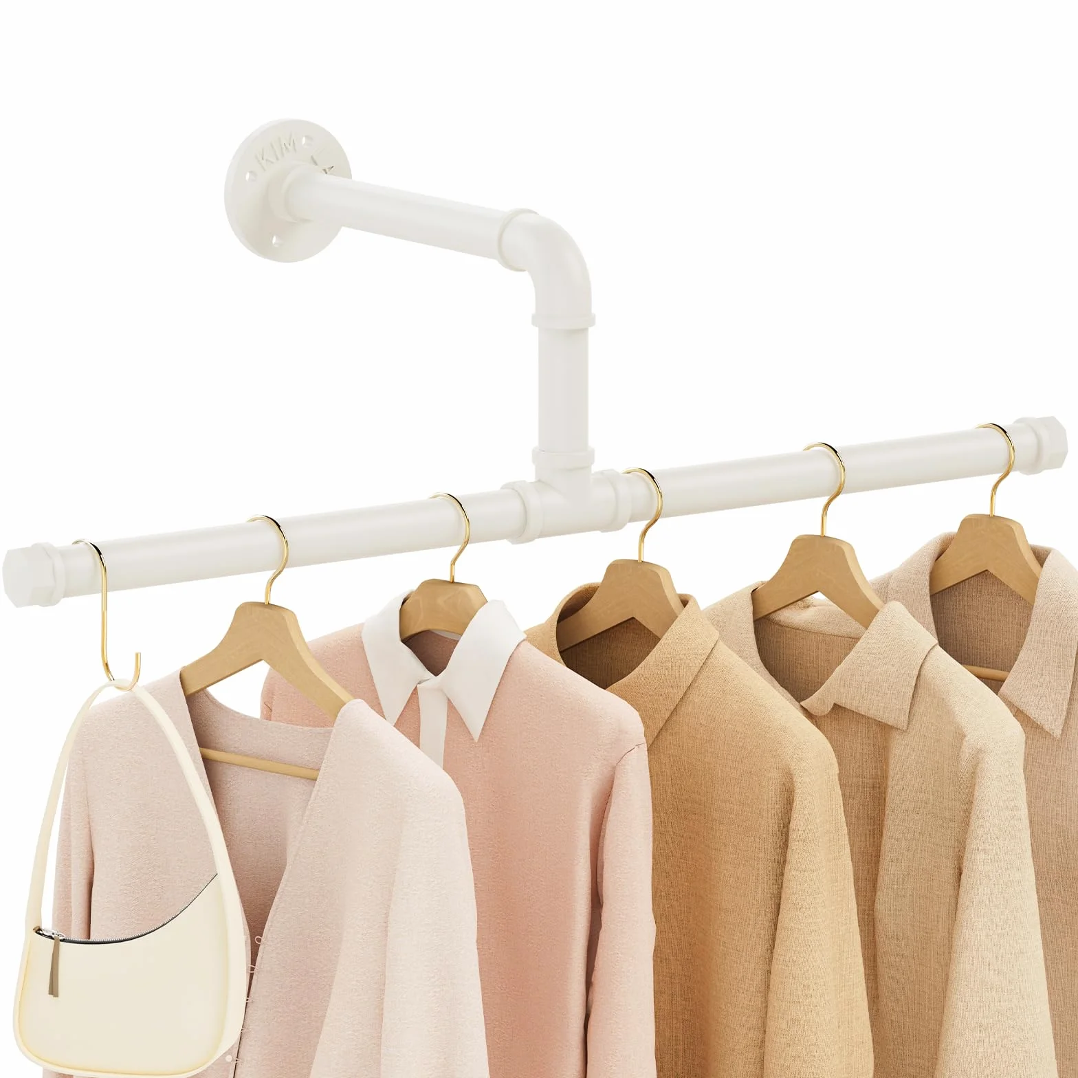 Yawinhe 51cm Appendiabiti per Tubo Industriale, Barra Attaccapanni Appesa a Parete Retrò, Rimovibile Appendino, per Spazio Stretto, Bianco, 1 Pack