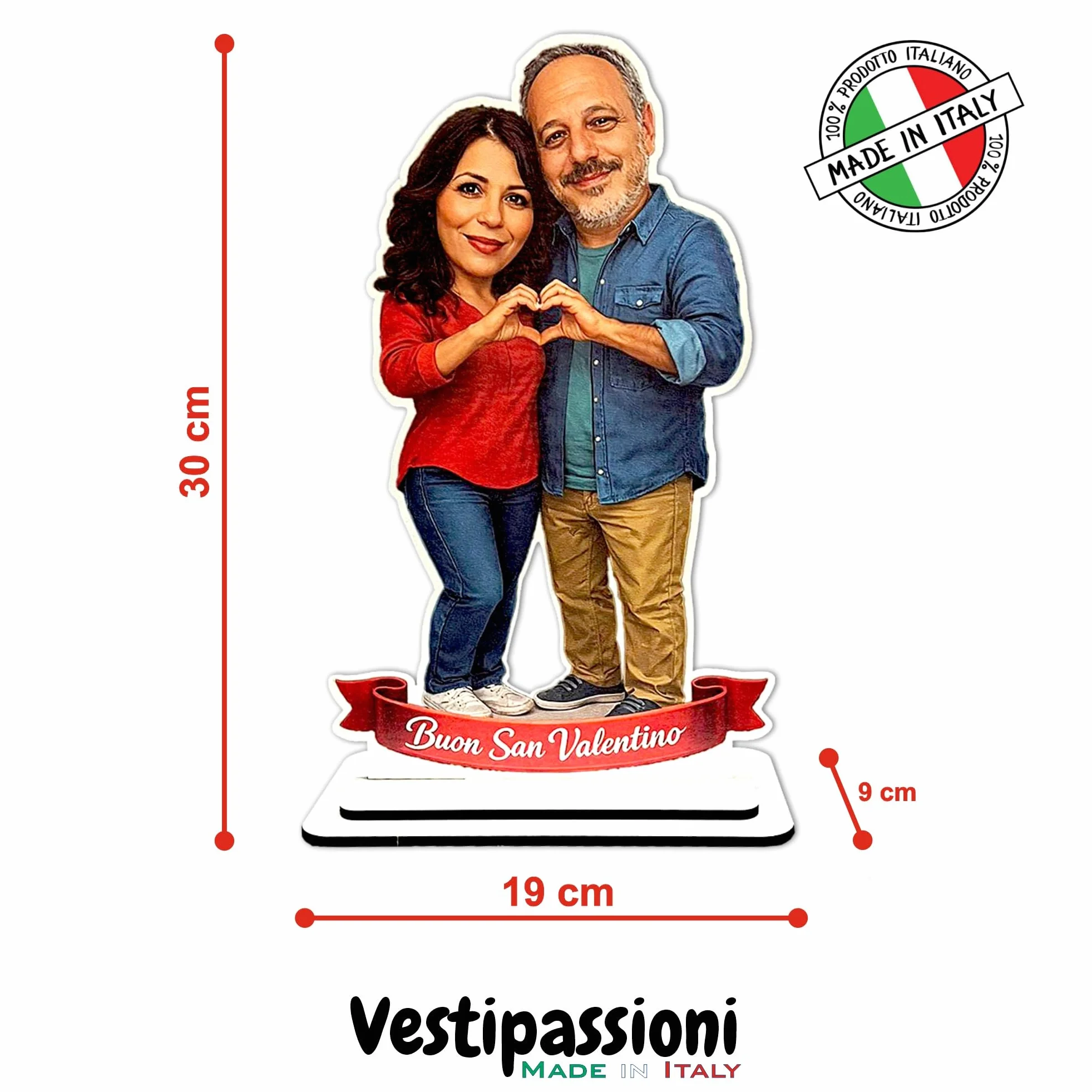 Vestipassioni Statuina Personalizzata Coppia con Foto MDF 30 cm Decorazione Frase Personalizzabile Made in Italy