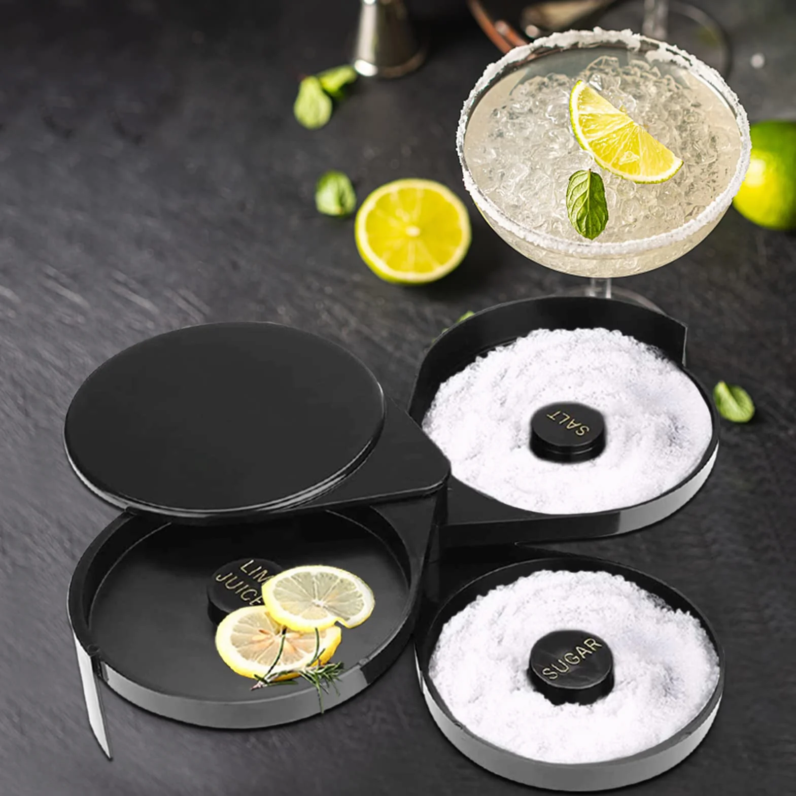 Rimmer Cocktail, Salt Rimmer, 3 Bacchette in Vetro per Margarita e Cocktail, Rimmer per Vetro da Bar a 3 Livelli, Rimmer per Zucchero e Sale Margarita, Rimmer di Zucchero, Strumento da Barman