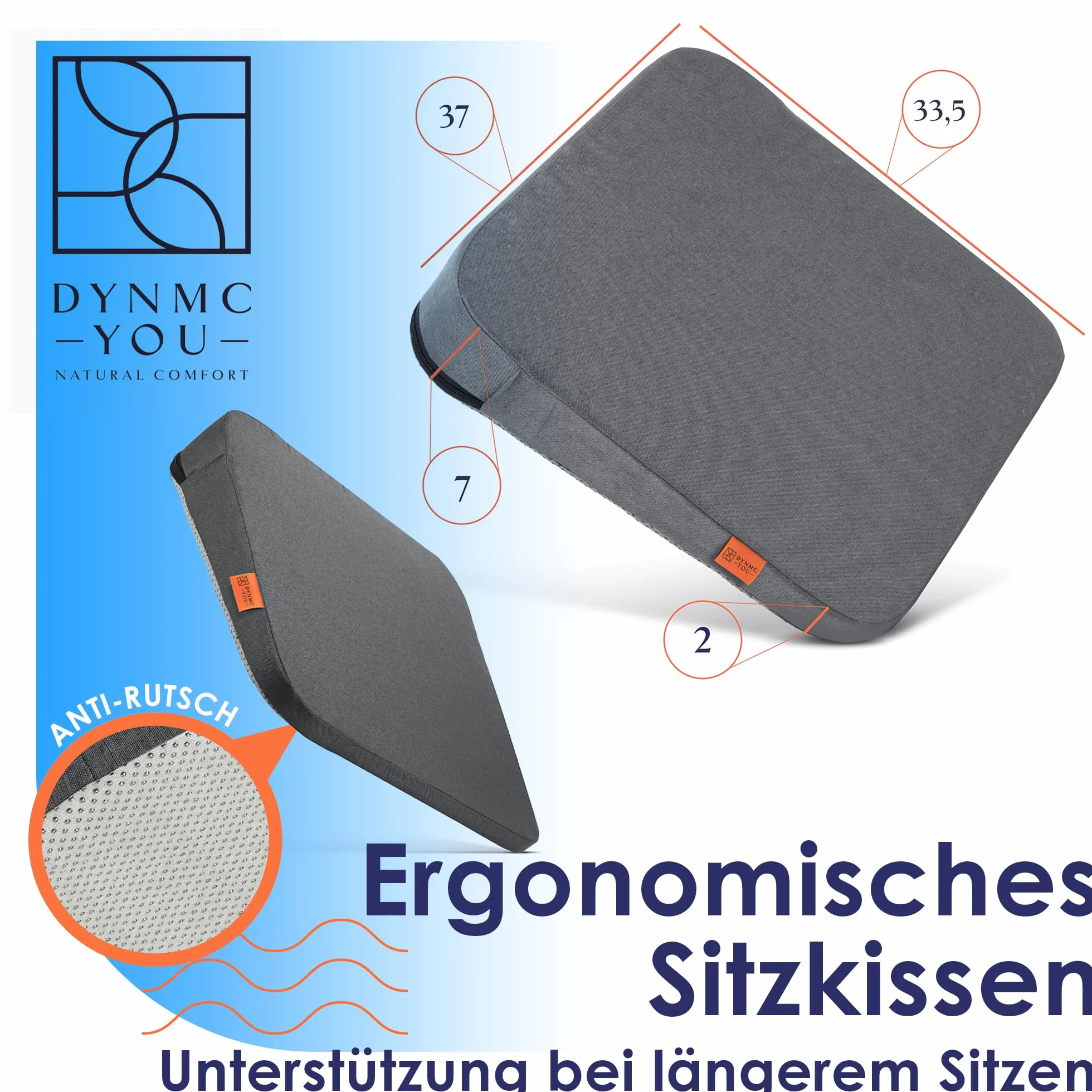 Cuscino Sedile Auto Ergonomico a Cuneo Solido in Gommapiuma Grigio Scuro