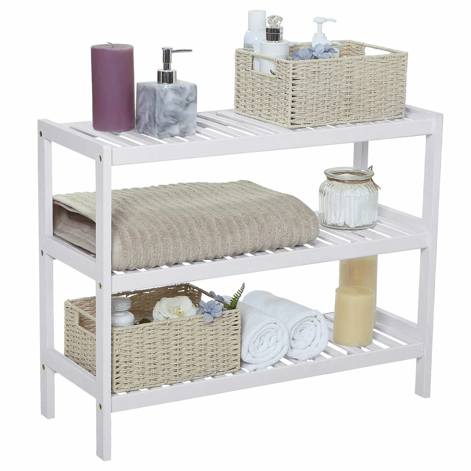 SONGMICS Scarpiera Ingresso 3 Ripiani Scaffale Portascarpe Legno Bambù Slim 26x70x55 cm Bianco LBS13W