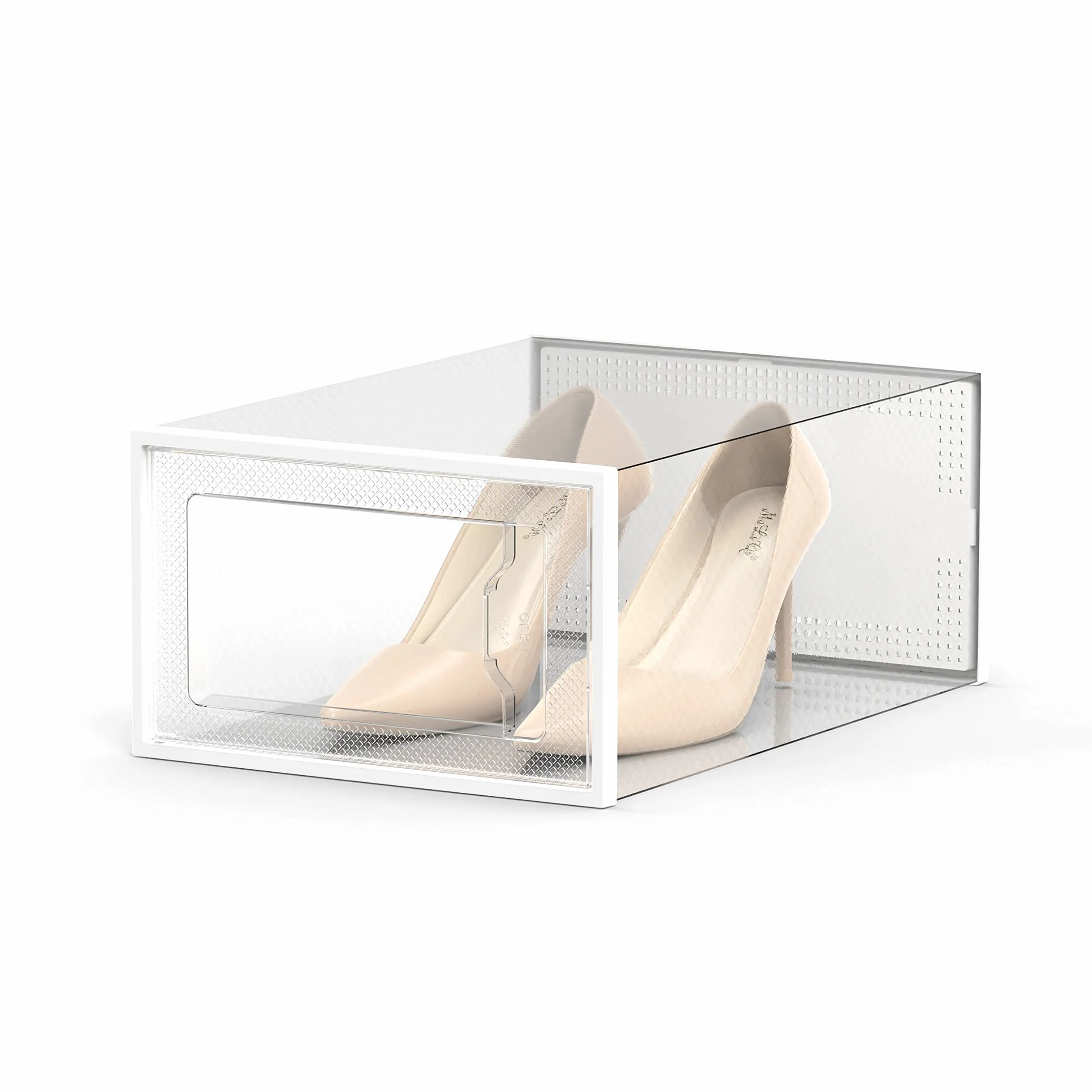 SEE SPRING Scatole per Scarpe Trasparenti Bianche Impilabili Large 12 pz, Portascarpe in Plastica Cristallina con Coperchio