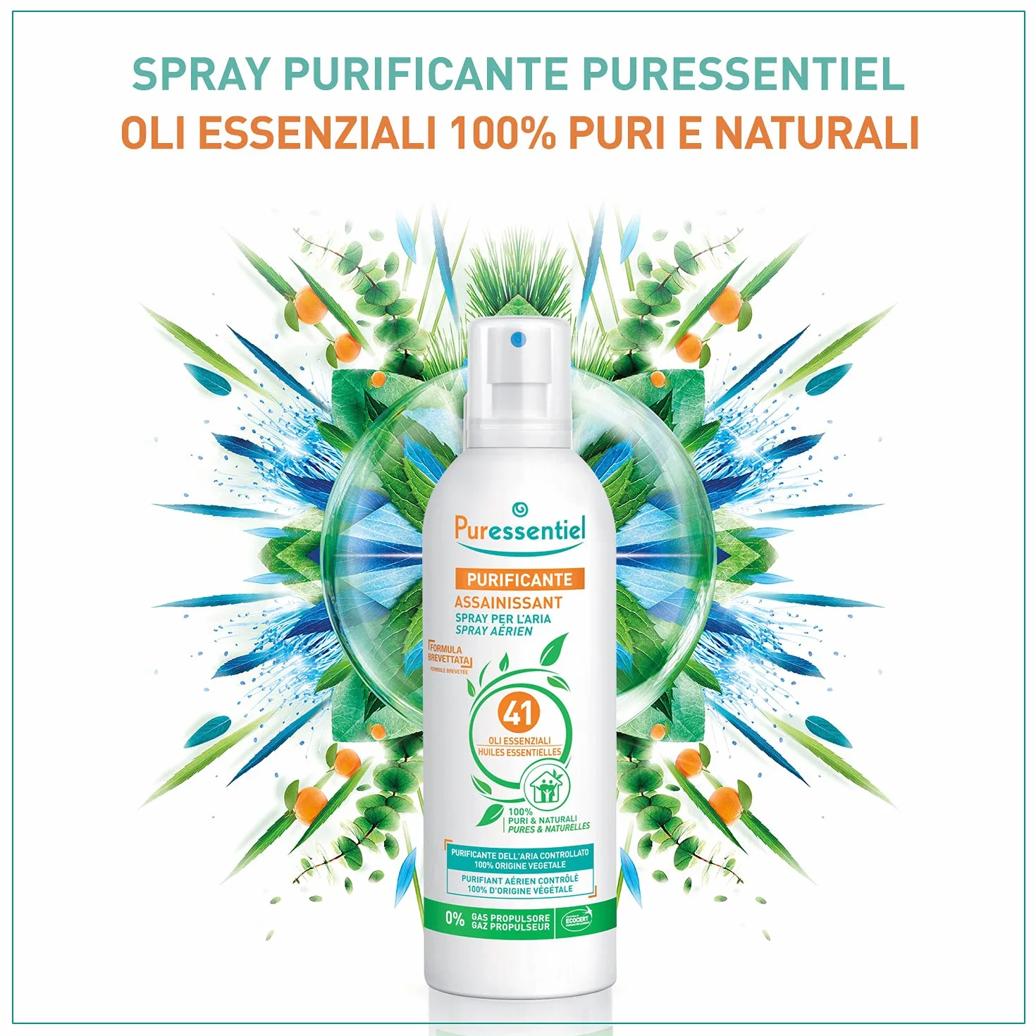 Puressentiel Spray Purificante per l'Aria 41 Oli Essenziali 500 ml