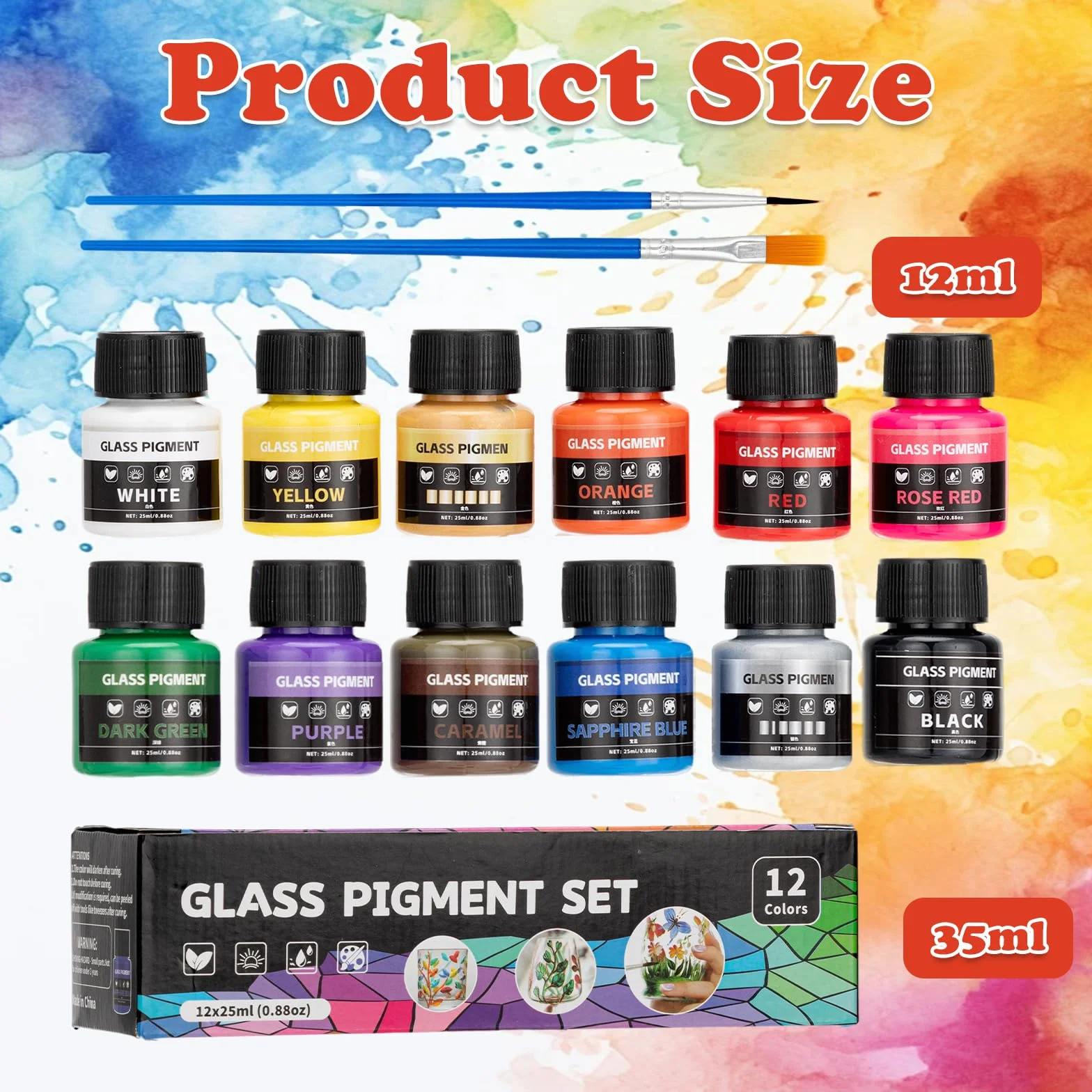 Vernice per vetro colorato 300 ml, kit 12 colori con 2 penne, atossica impermeabile