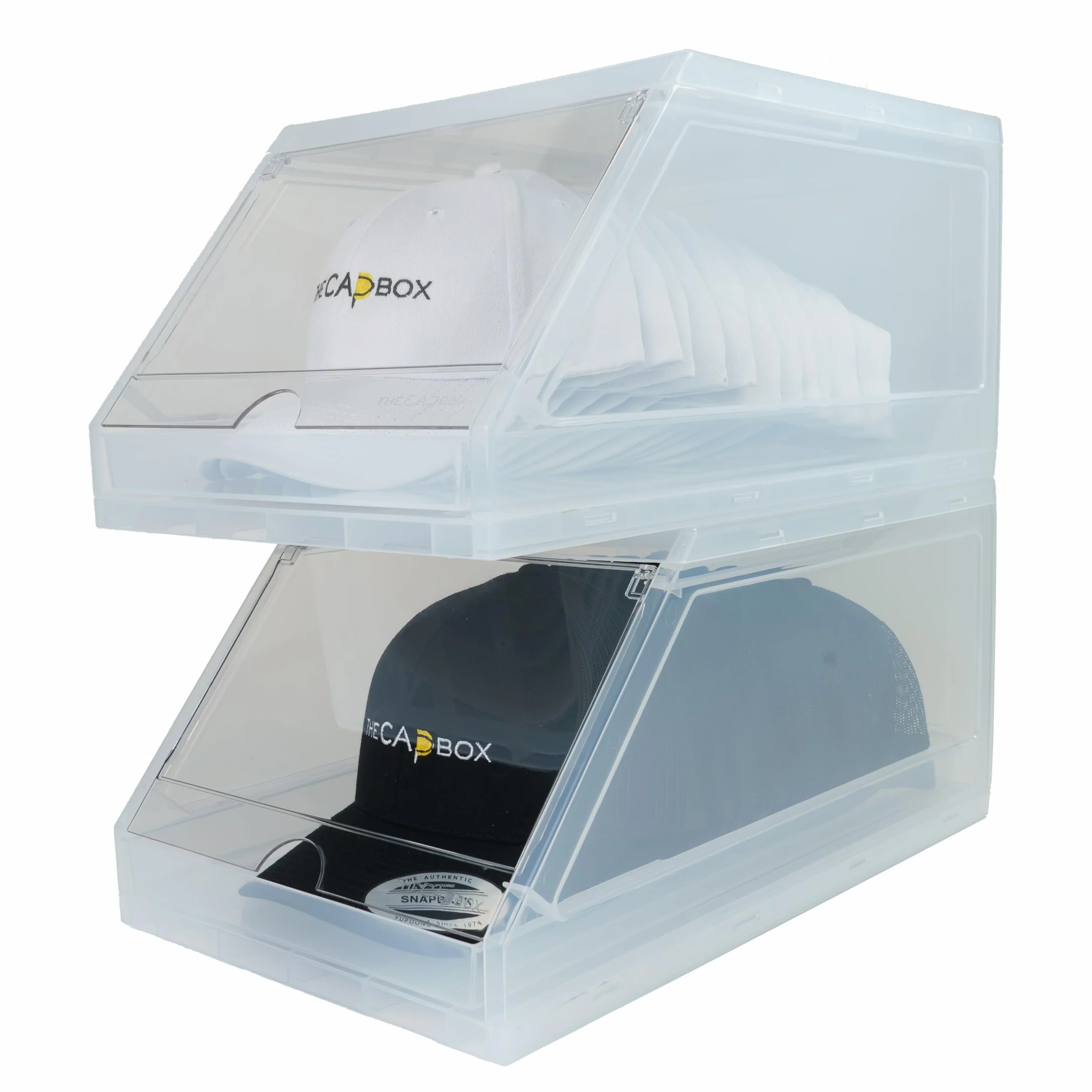 The CapBox 2.0 Organizzatore per Cappello da Baseball Vassoio Scorrevole Impilabile Confezione da 2 Trasparente