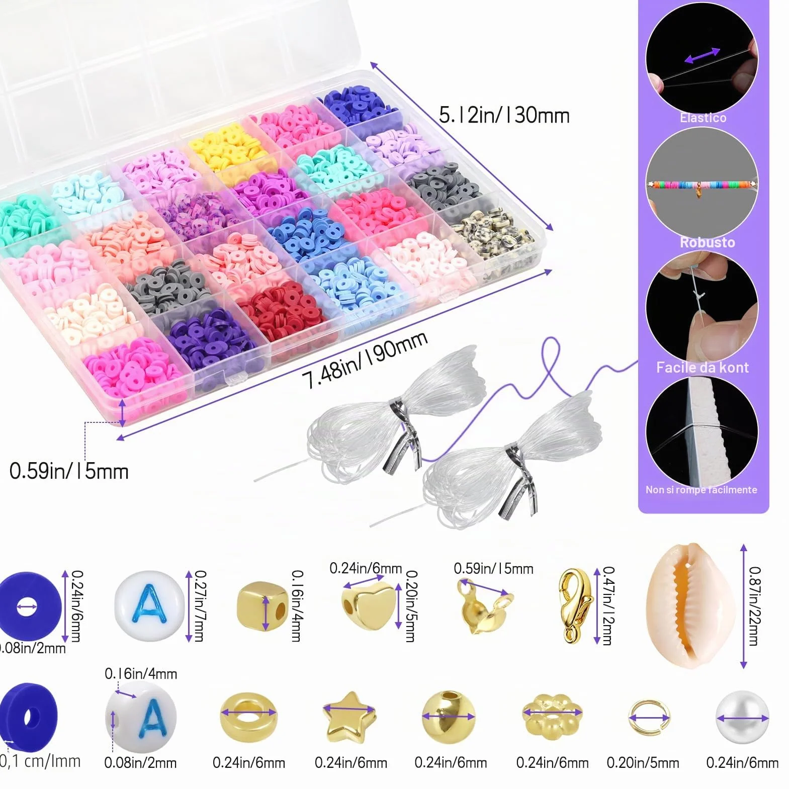 20860 Perline per Braccialetti, 168 Colori 6mm Piatte per Bigiotteria Fai Da Te, Argilla Polimerica Con Lettere per Gioielli Collane, Kit Braccialetti Colorate